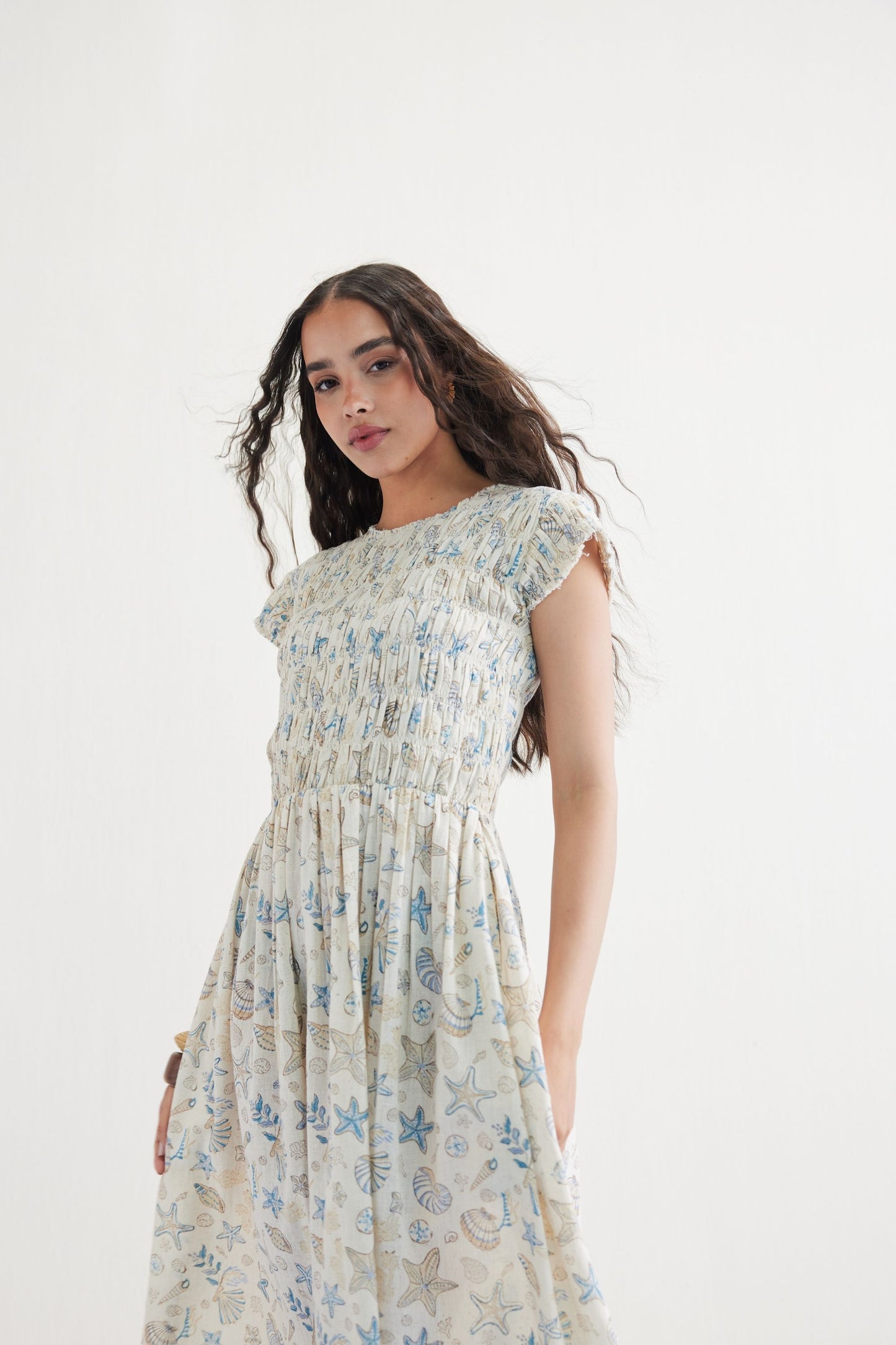 Pearly Ocean Handwoven Kala Cotton Maxi Dress