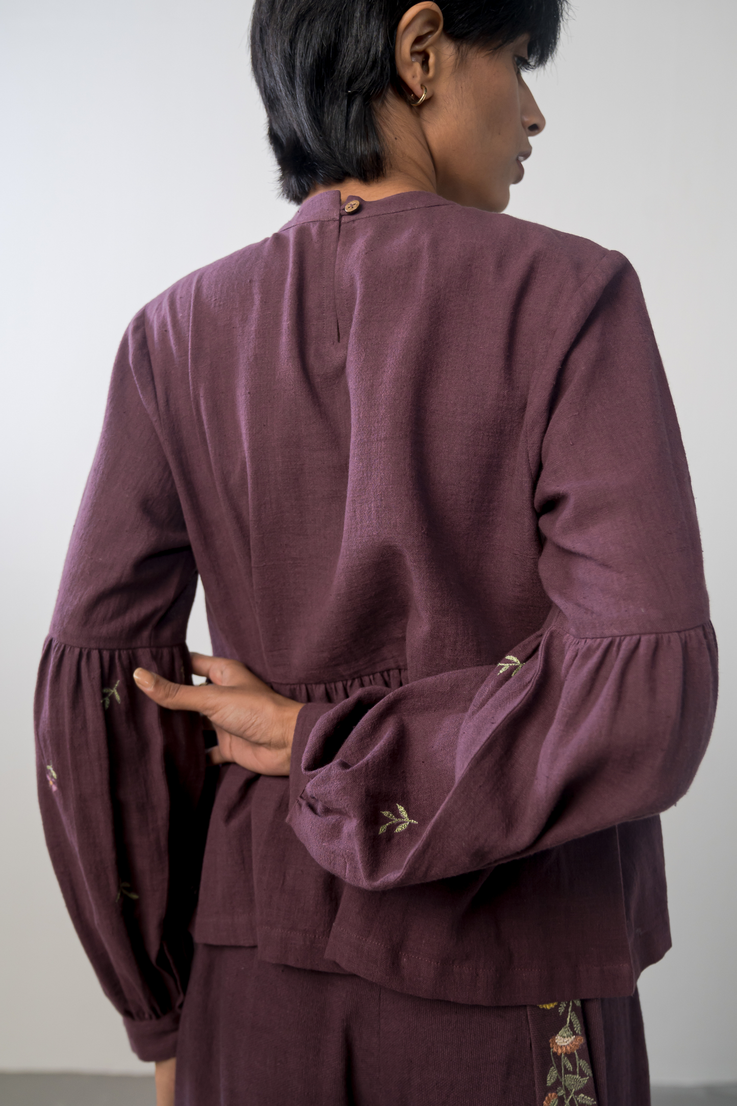 Midnight Bloom handwoven organic cotton peplum top