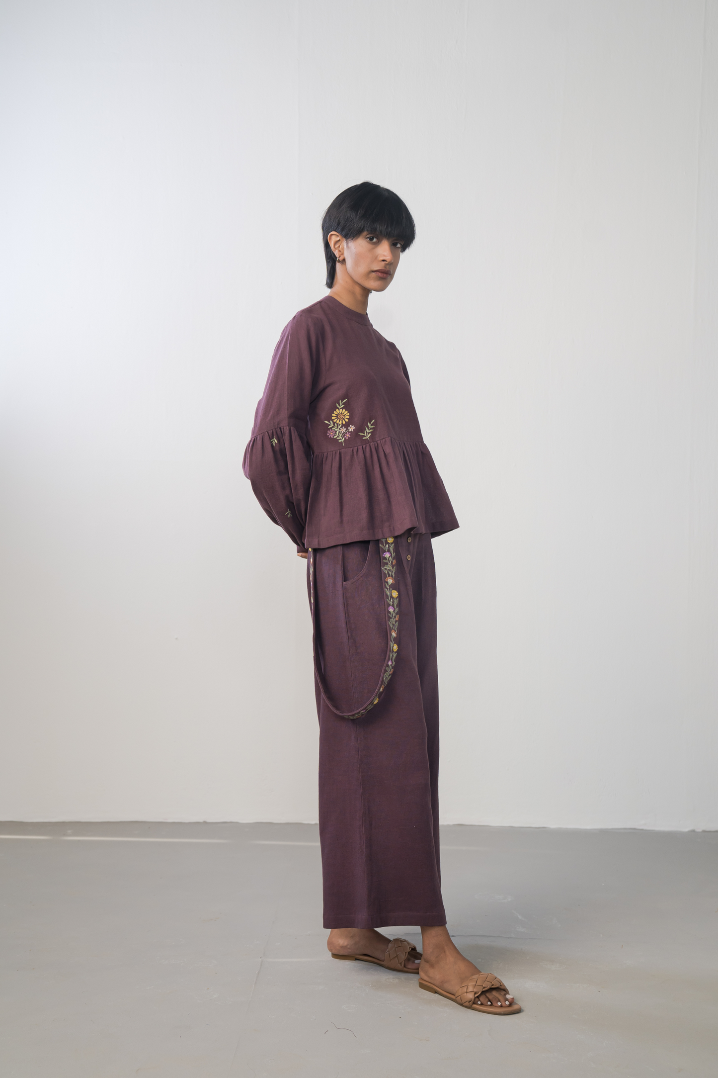 Midnight Bloom handwoven organic cotton peplum top