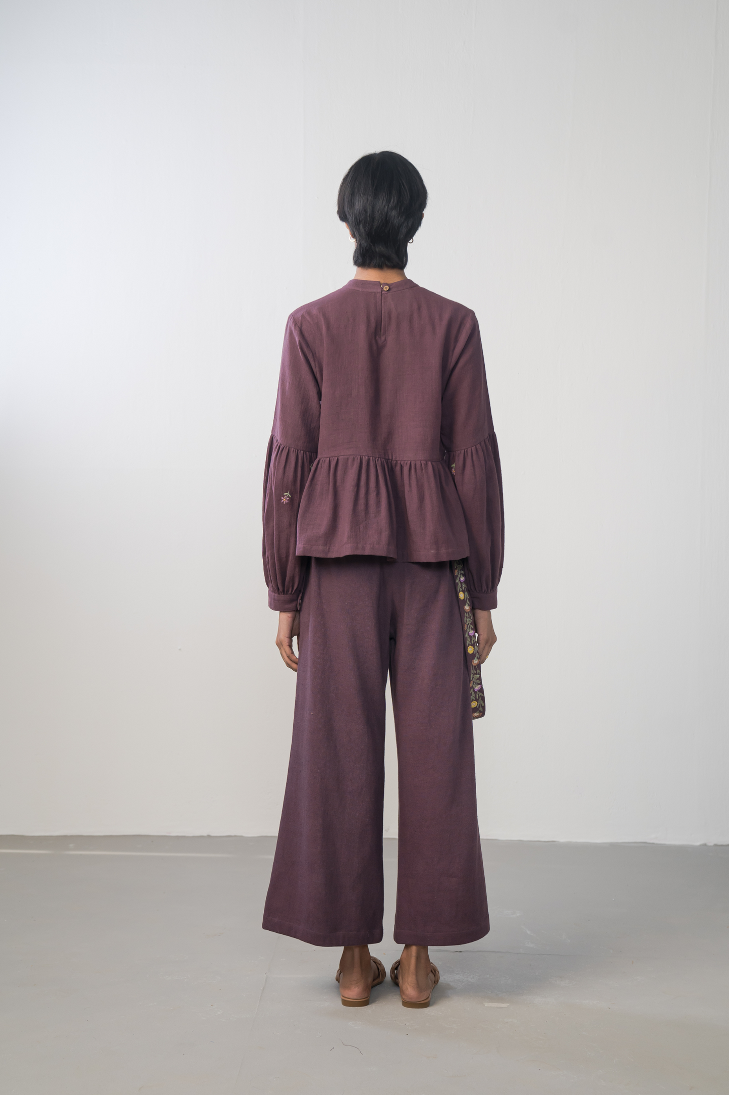 Midnight Bloom handwoven organic cotton peplum top