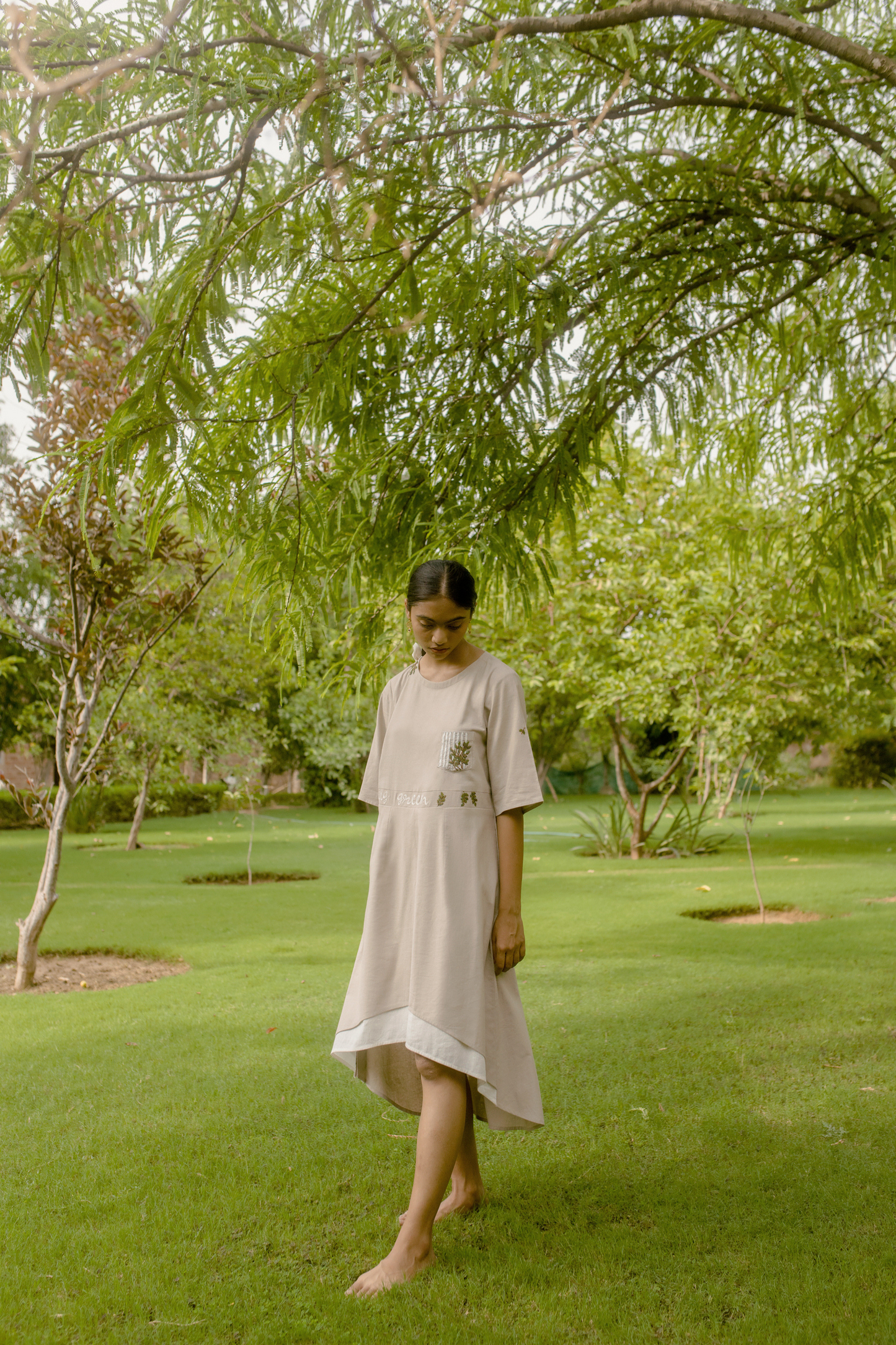 going green asymmetrical dress