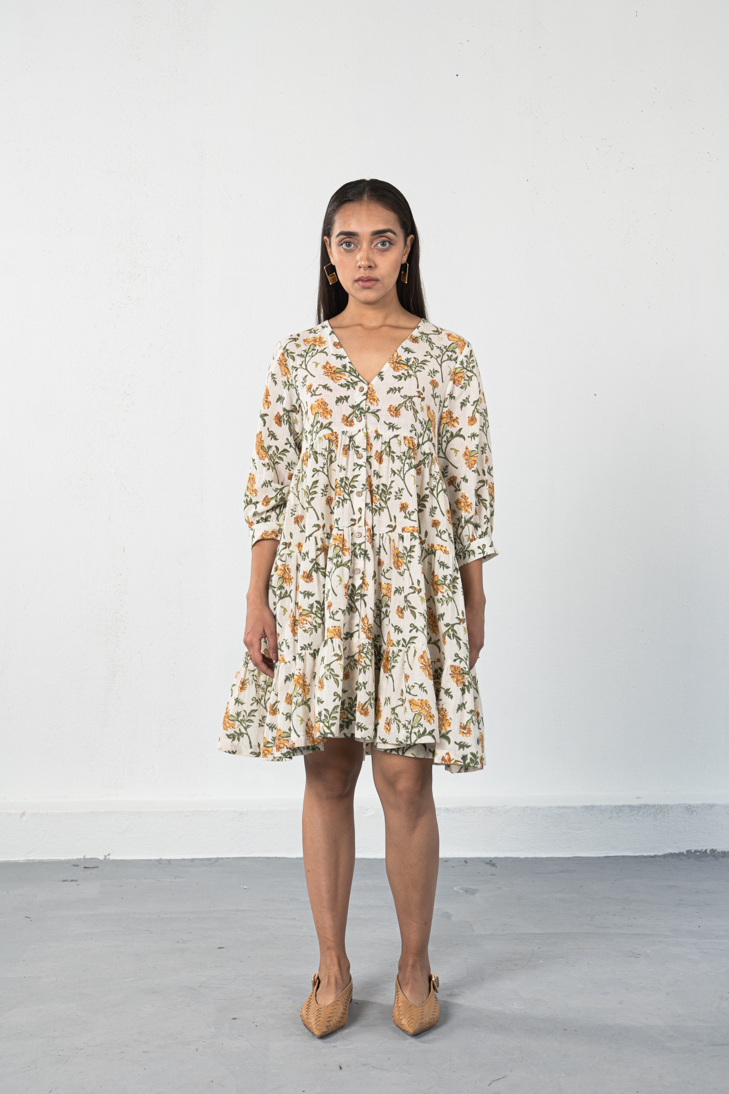Marigold Bloom handwoven organic cotton dress