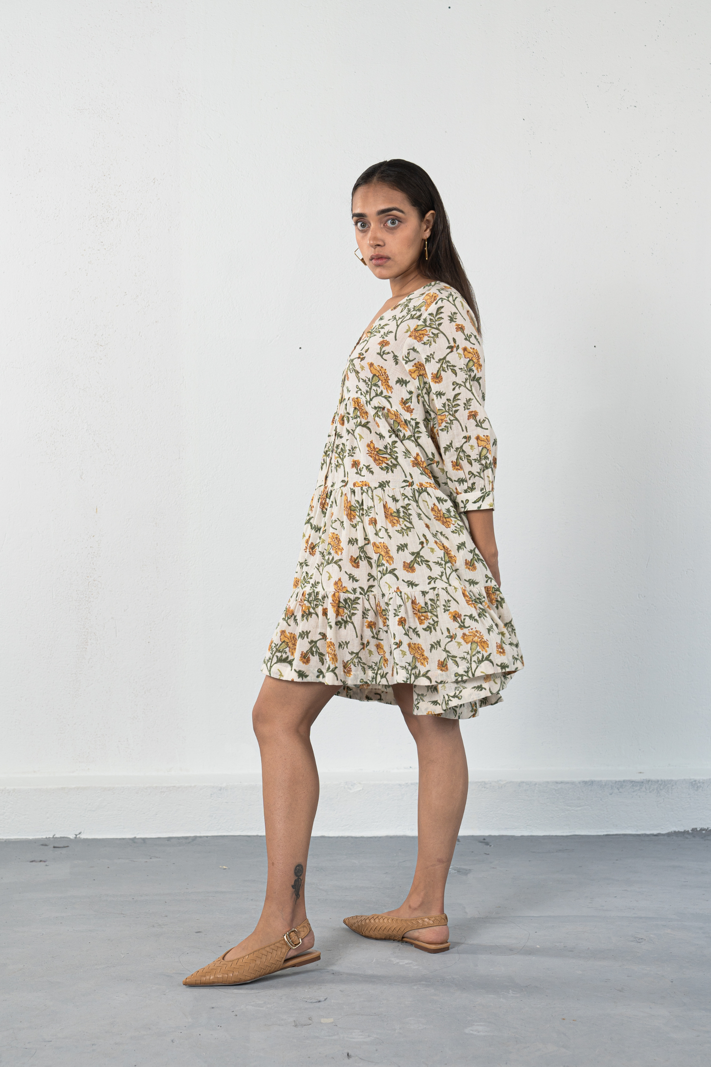Marigold Bloom handwoven organic cotton dress