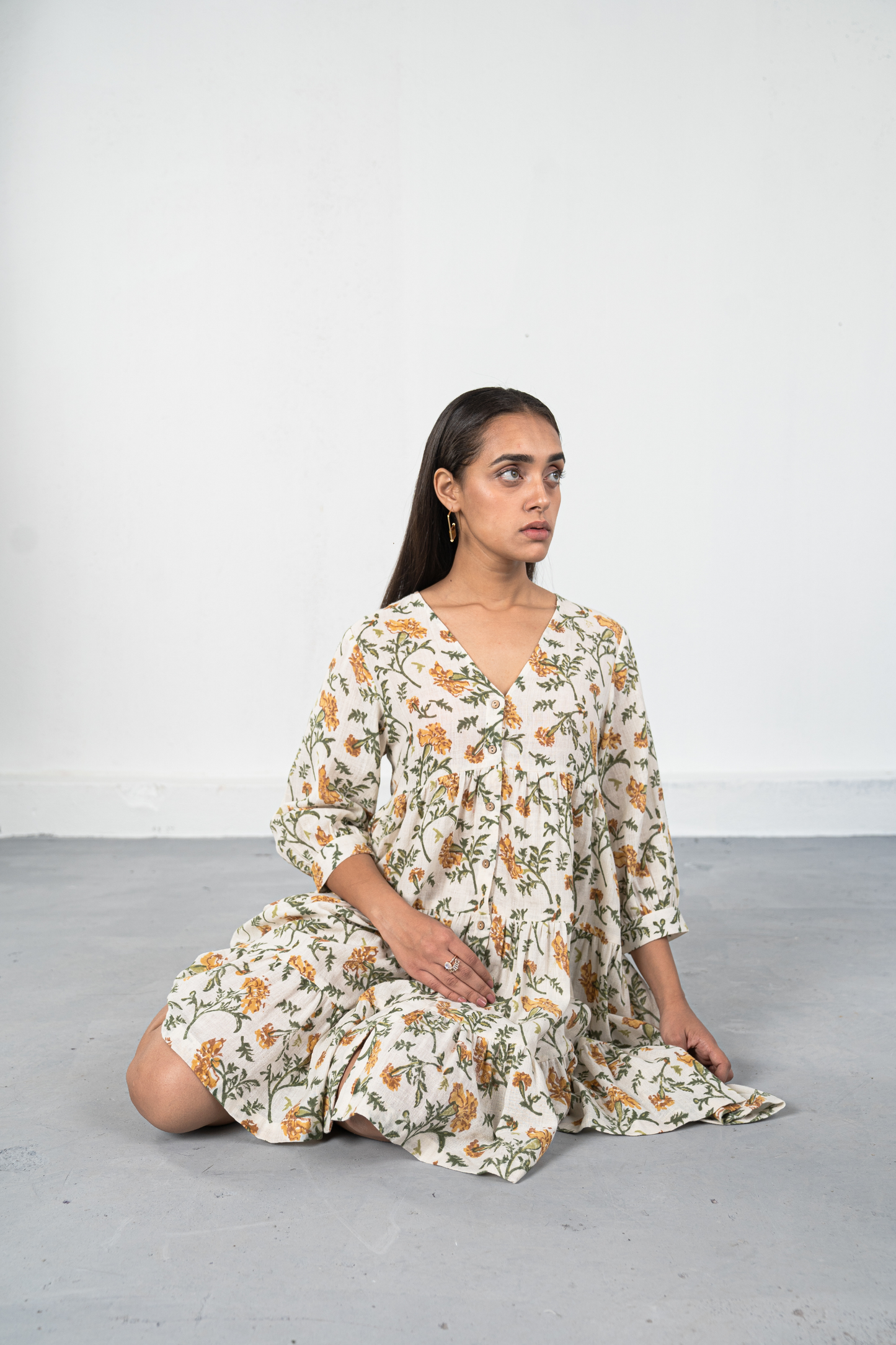 Marigold Bloom handwoven organic cotton dress