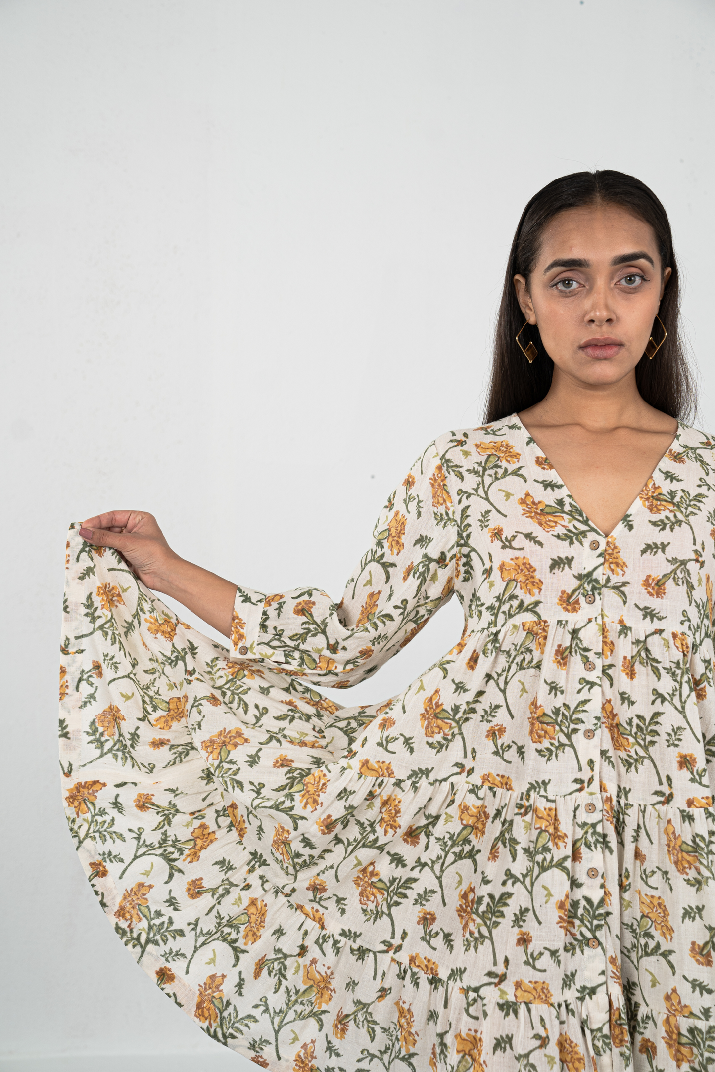 Marigold Bloom handwoven organic cotton dress