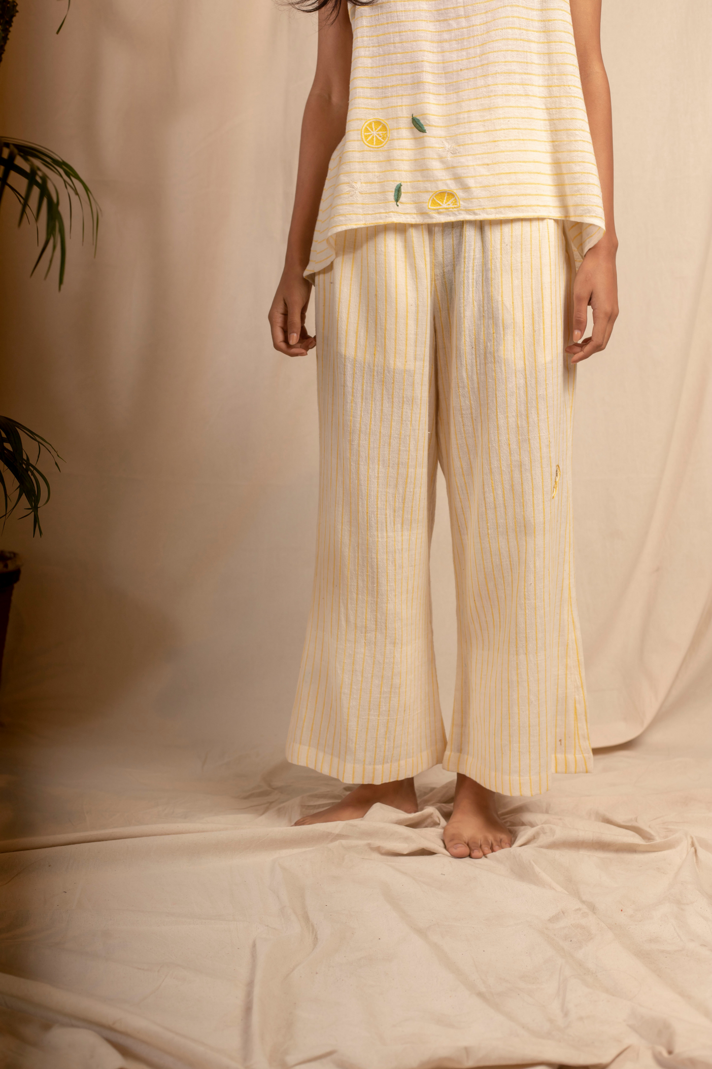 Sui | MELONE hand-embroidered, handwoven organic cotton casual striped top with ruffle details from Granita Summer Collection 2019