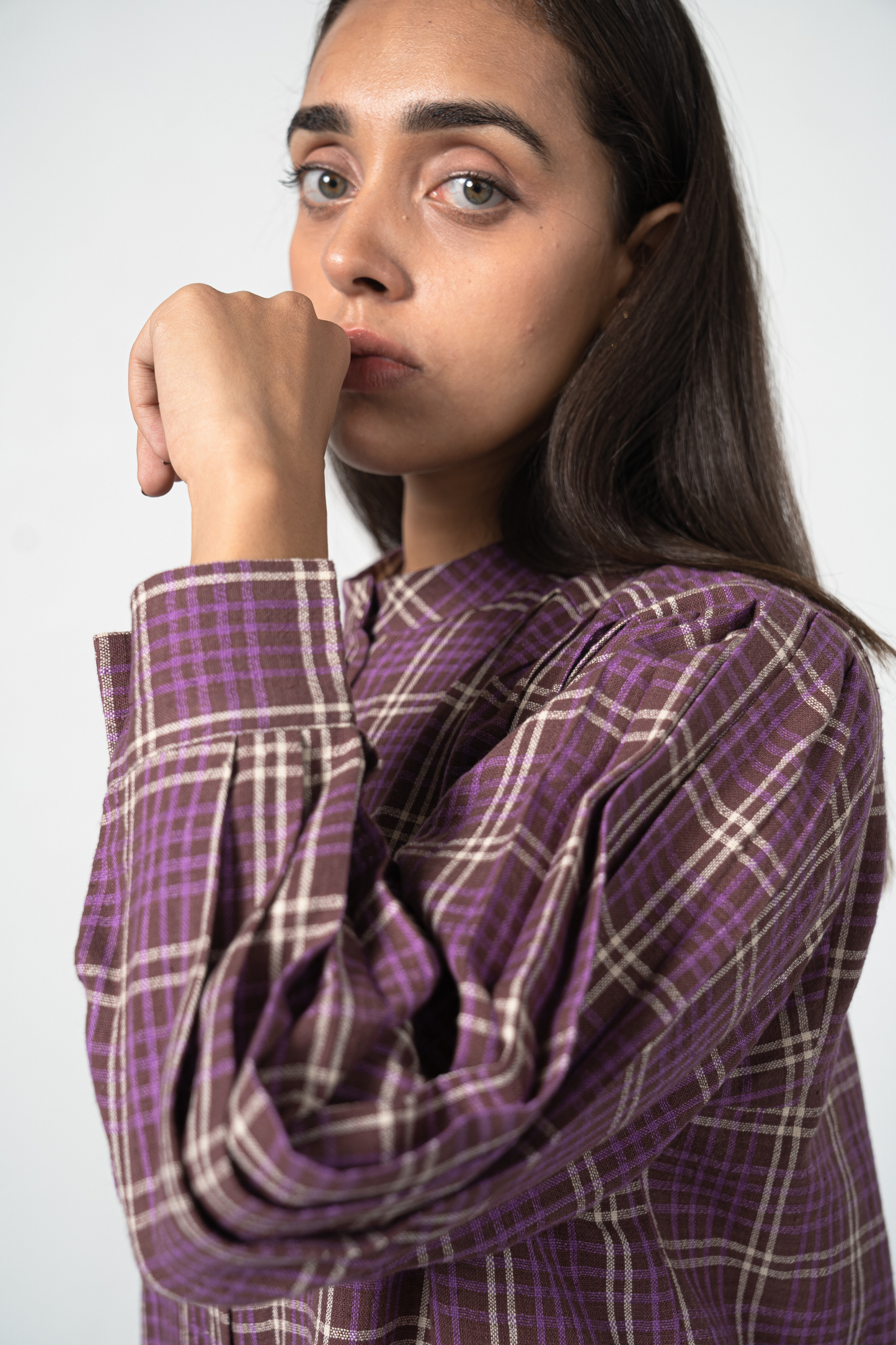Purple Fields handwoven organic cotton shirt dress