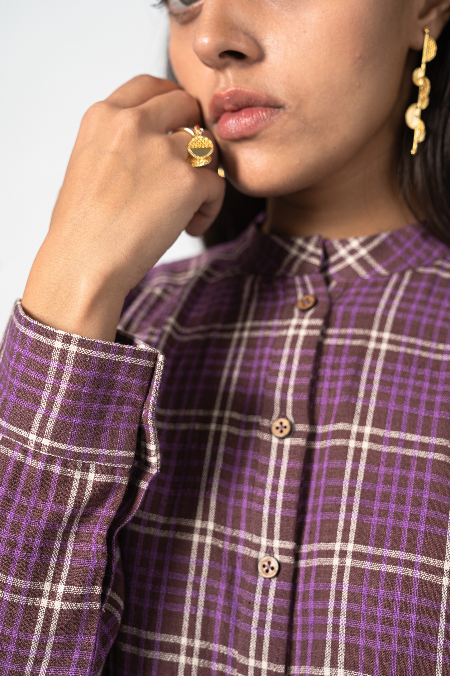 Purple Fields handwoven organic cotton shirt dress