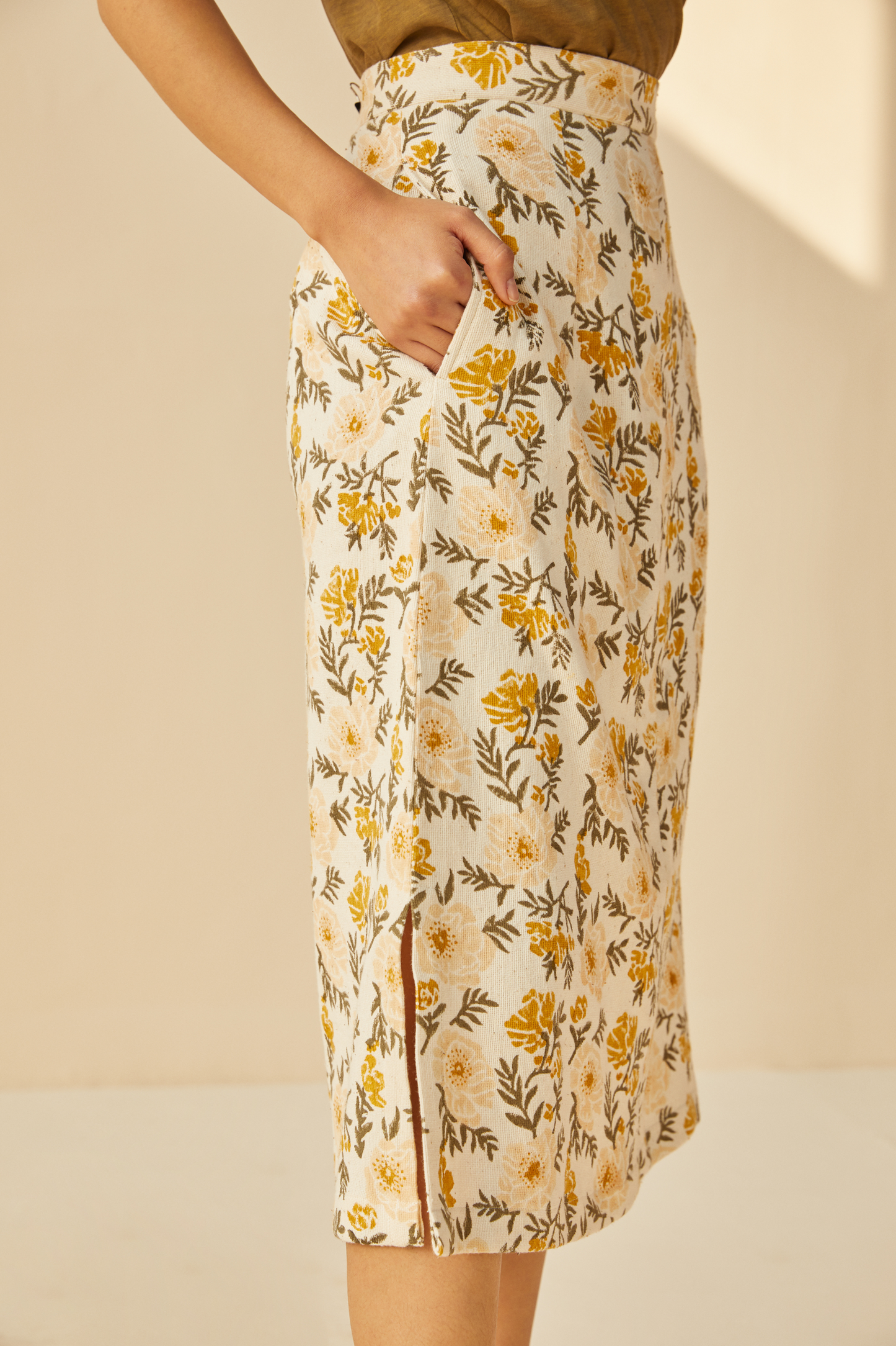 Sunshine Poppy handwoven organic cotton skirt