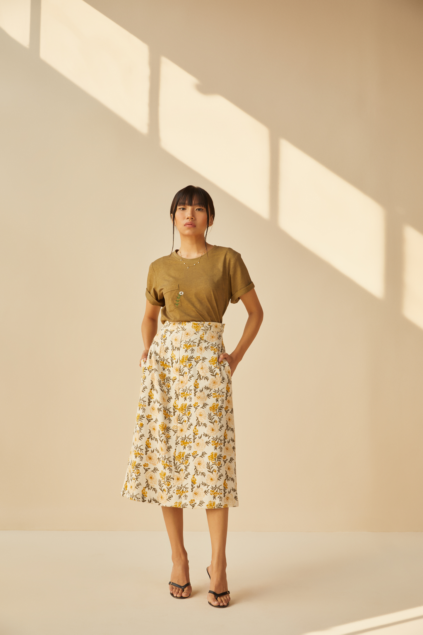 Sunshine Poppy handwoven organic cotton skirt