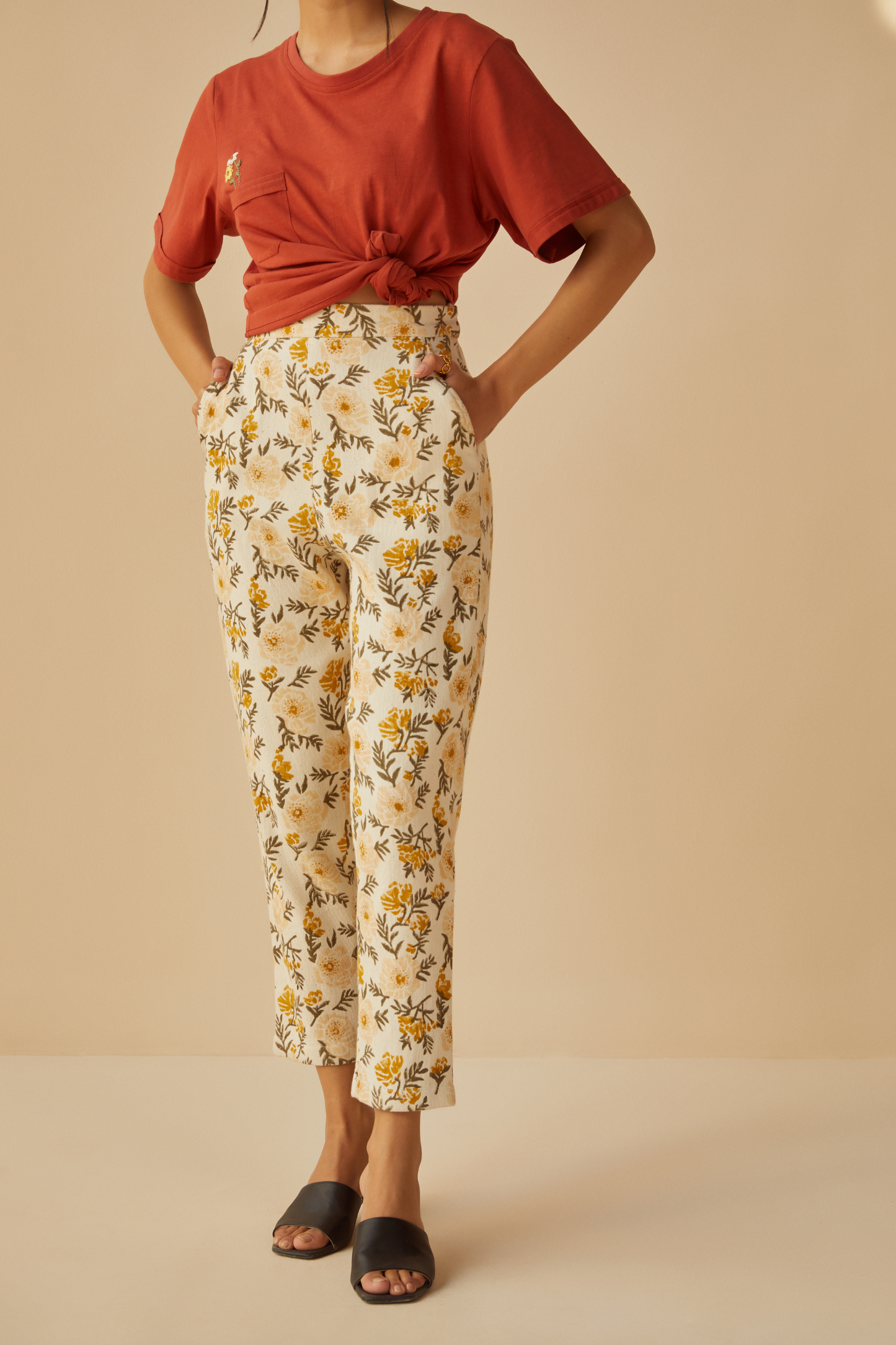 Sunshine Poppy handwoven organic cotton trousers