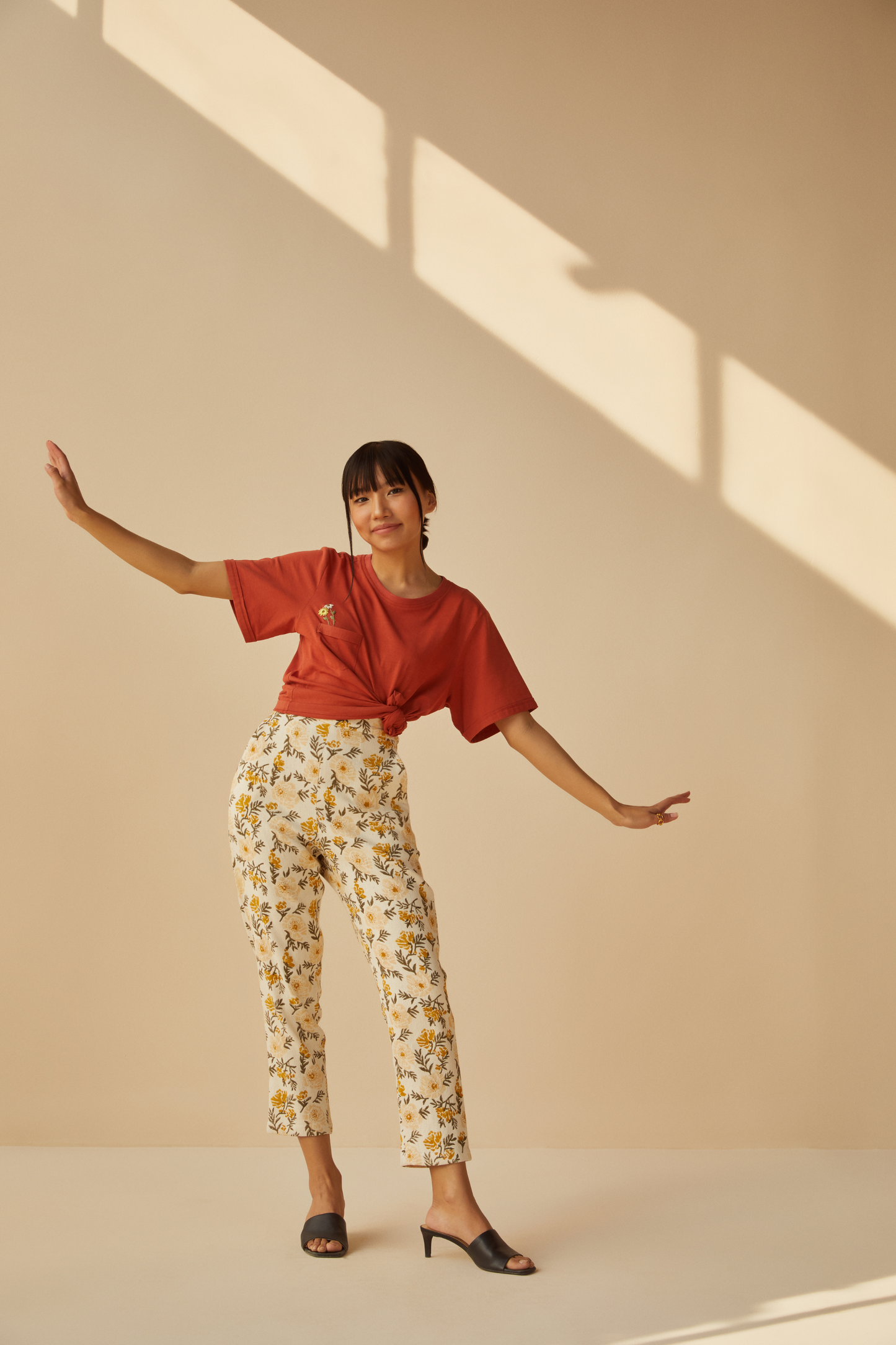 Sunshine Poppy handwoven organic cotton trousers