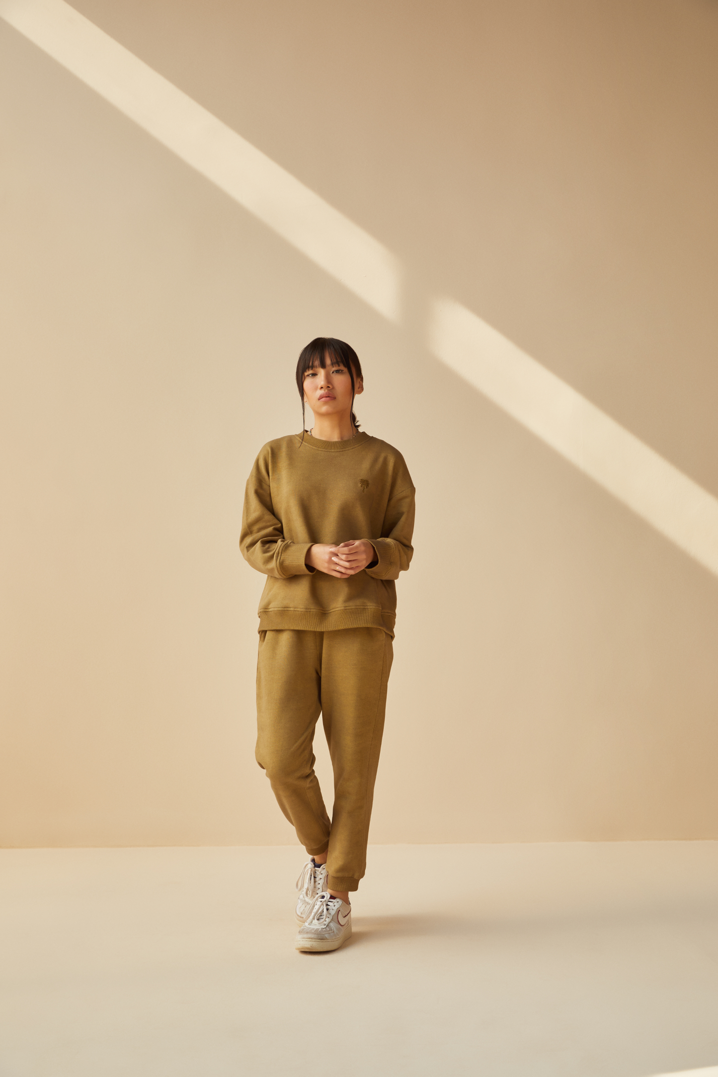The Palmy olive organic cotton terry jumper