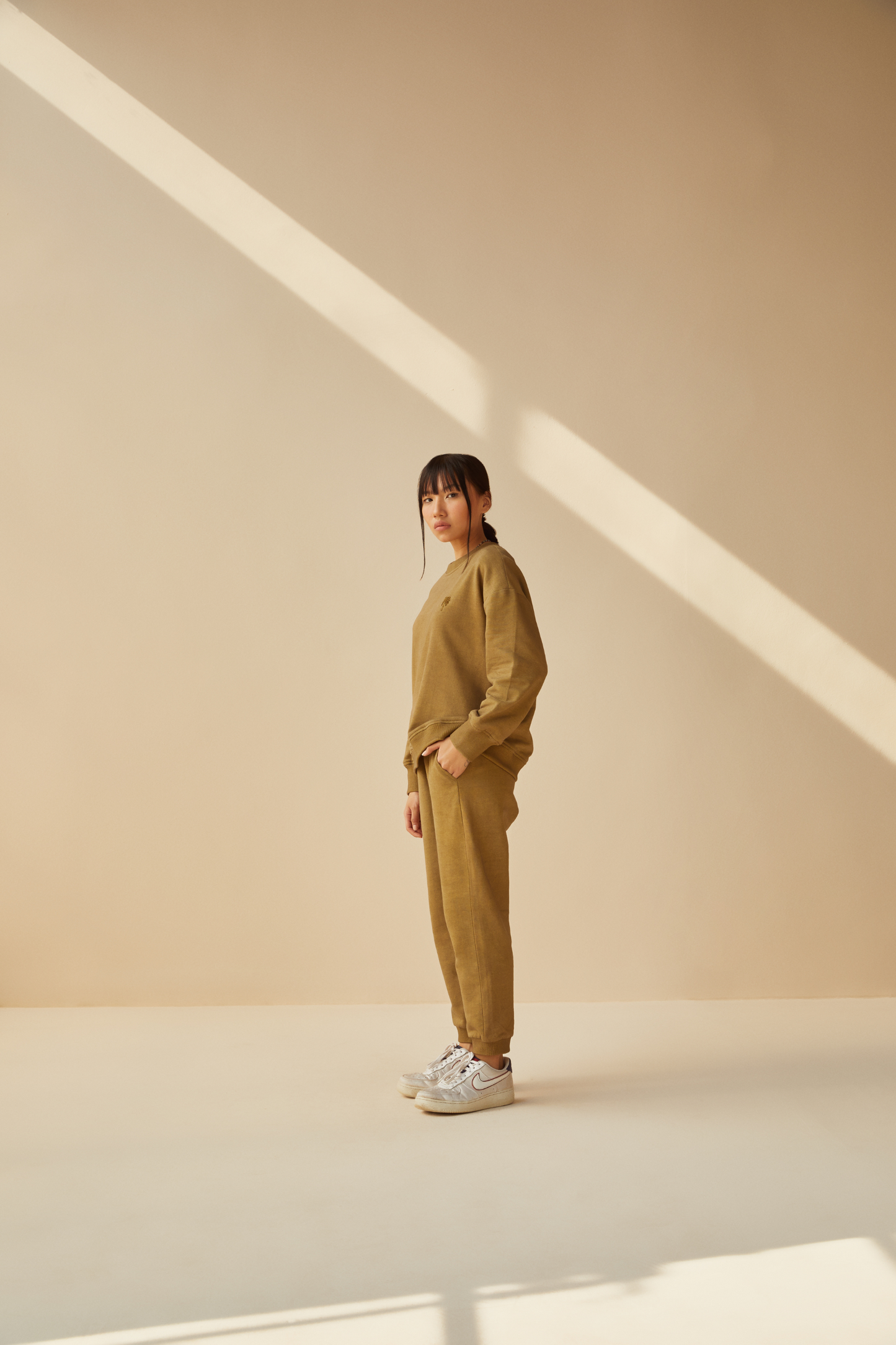 The Palmy olive organic cotton terry jumper