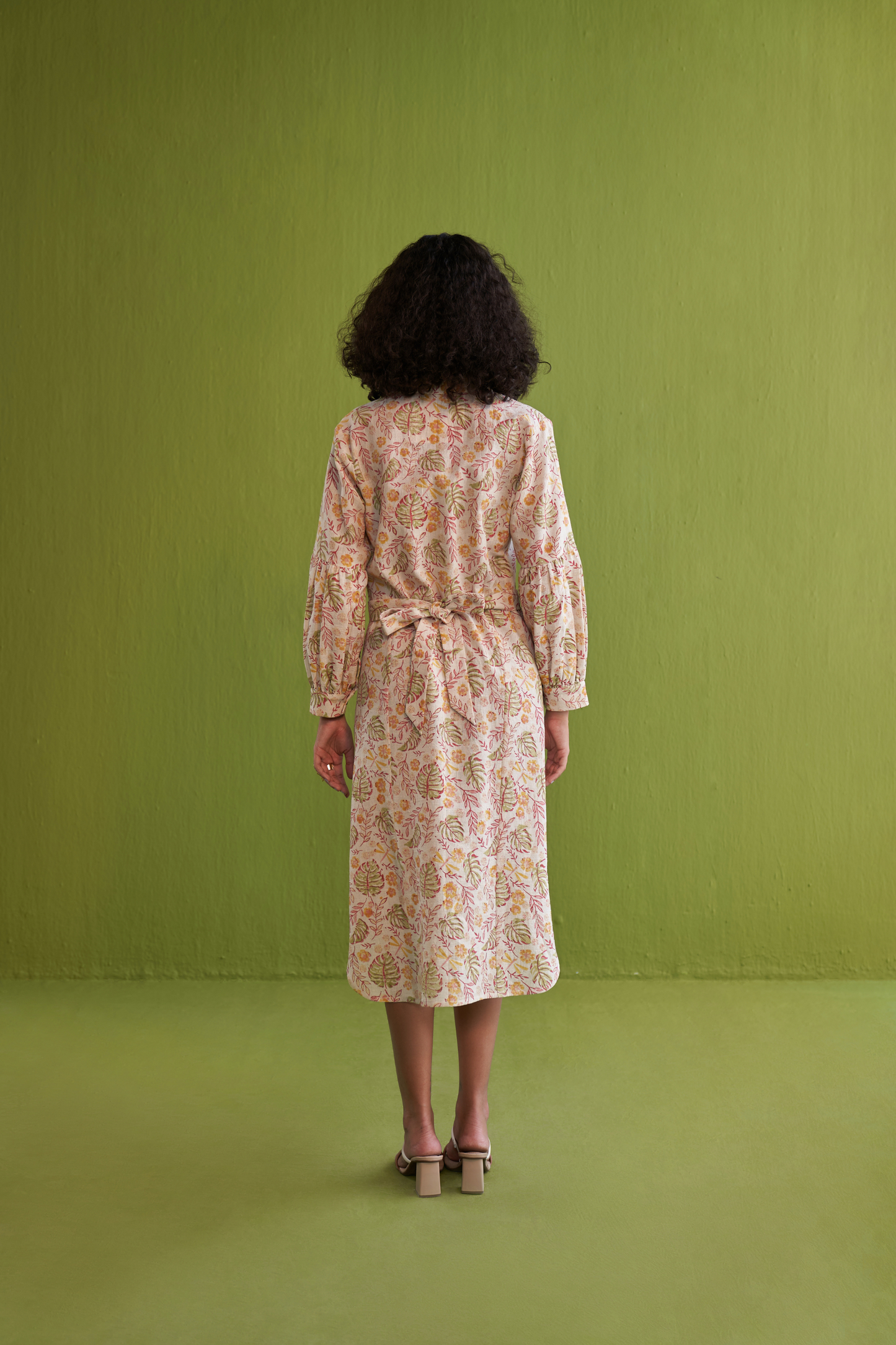 Wild Monstera Handwoven Organic Cotton Midi Shirt Dress