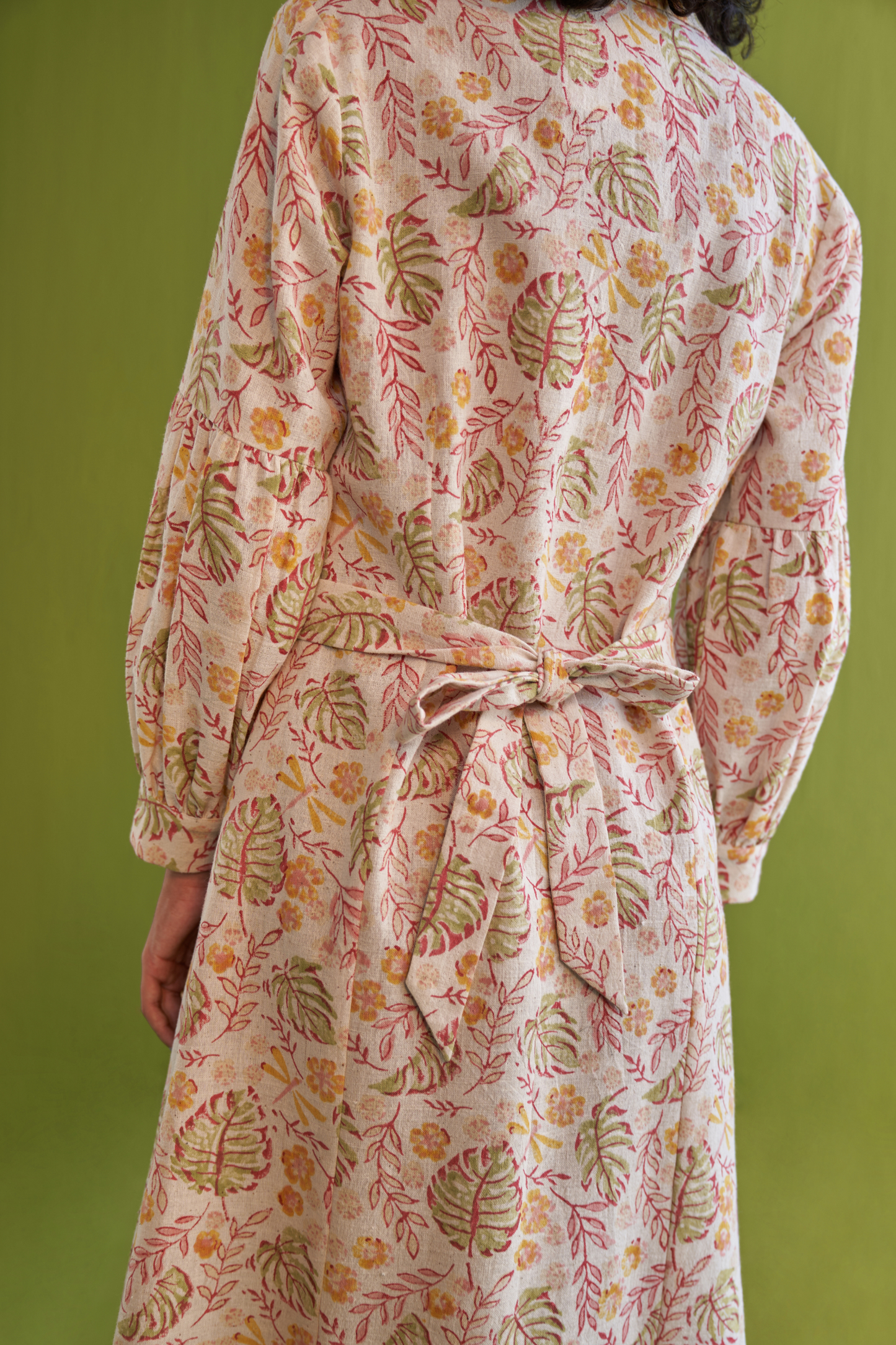 Wild Monstera Handwoven Organic Cotton Midi Shirt Dress