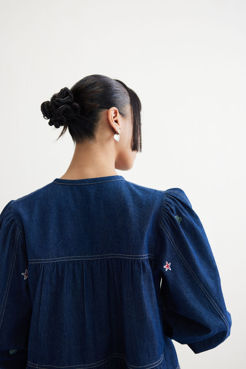 Deep Sea Sustainable Denim Peplum Top