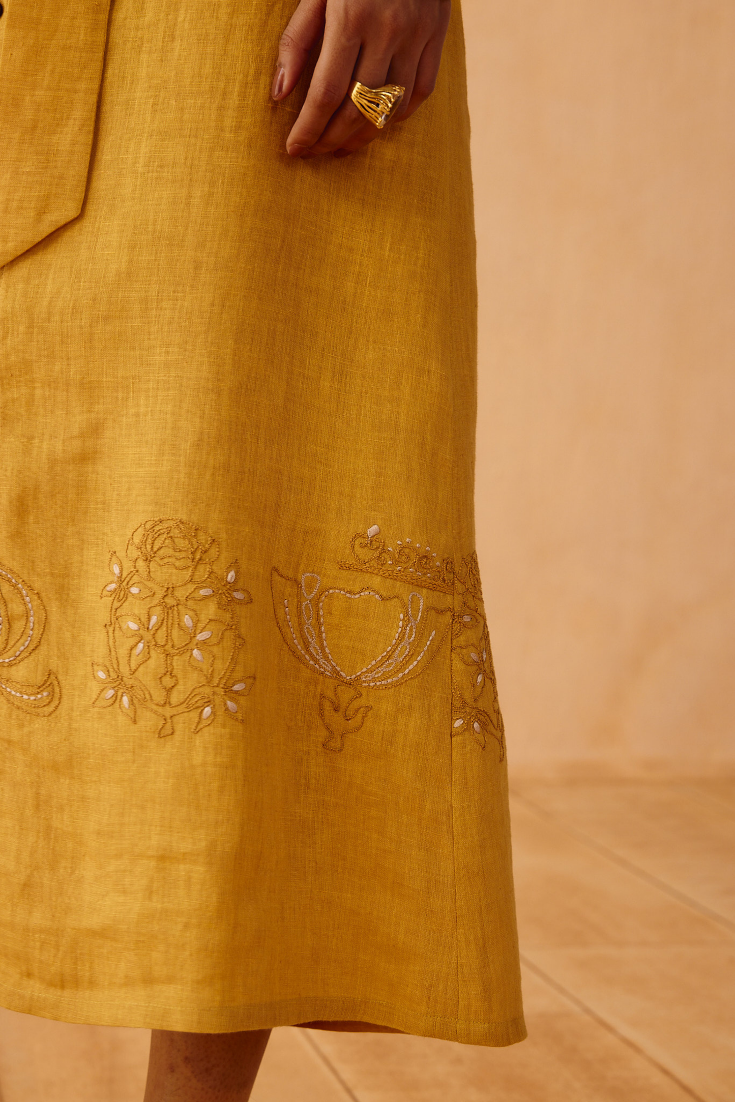 Golden Palm Linen Maxi Dress