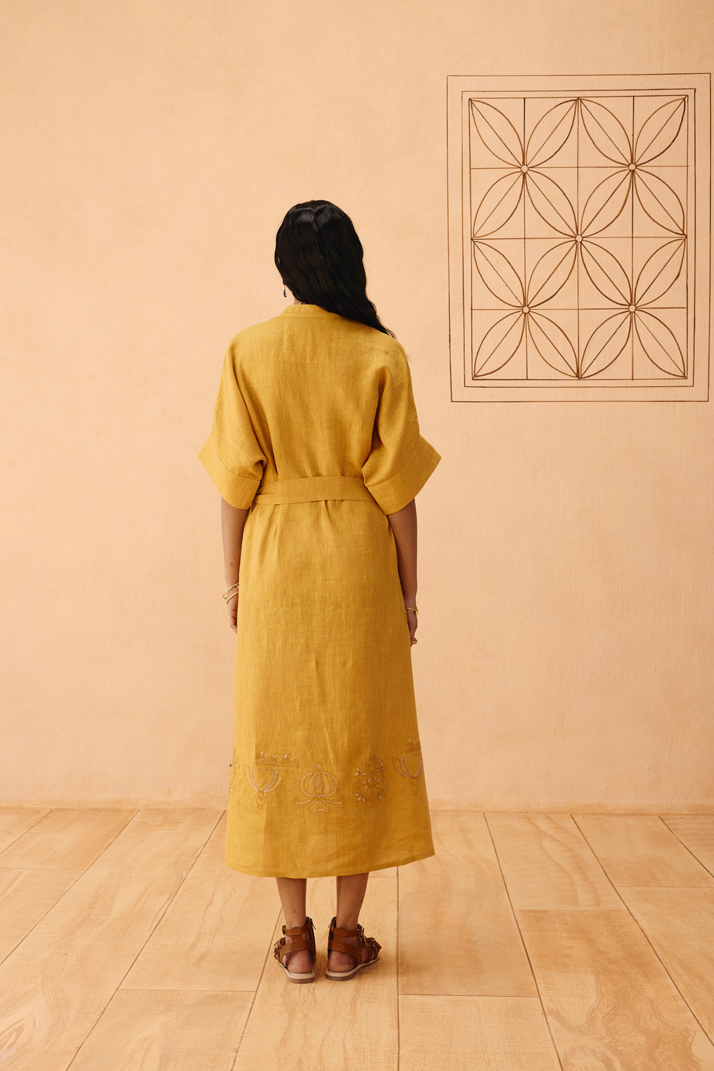 Golden Palm Linen Maxi Dress