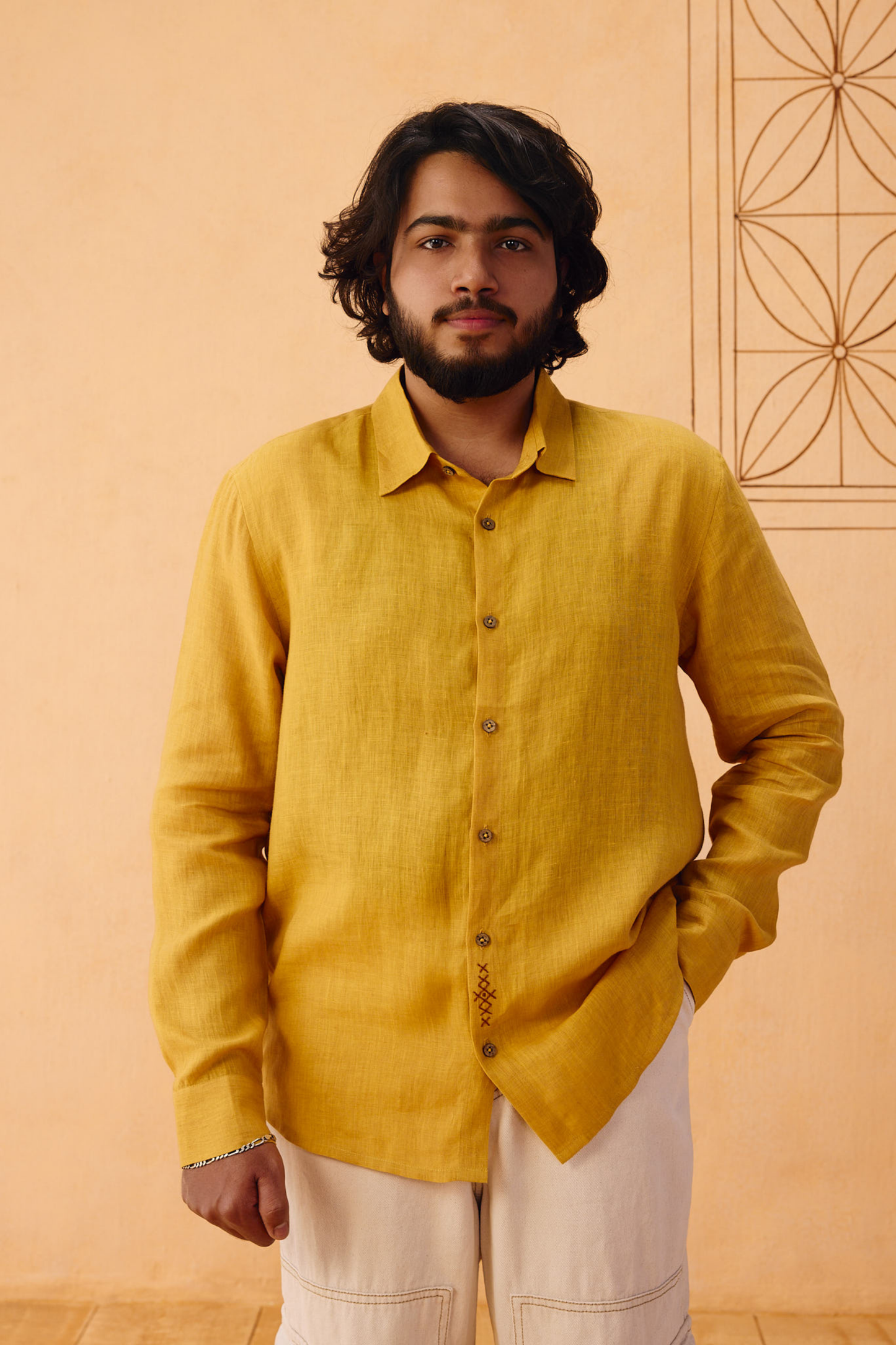 Golden Palm Men's Linen Shirt