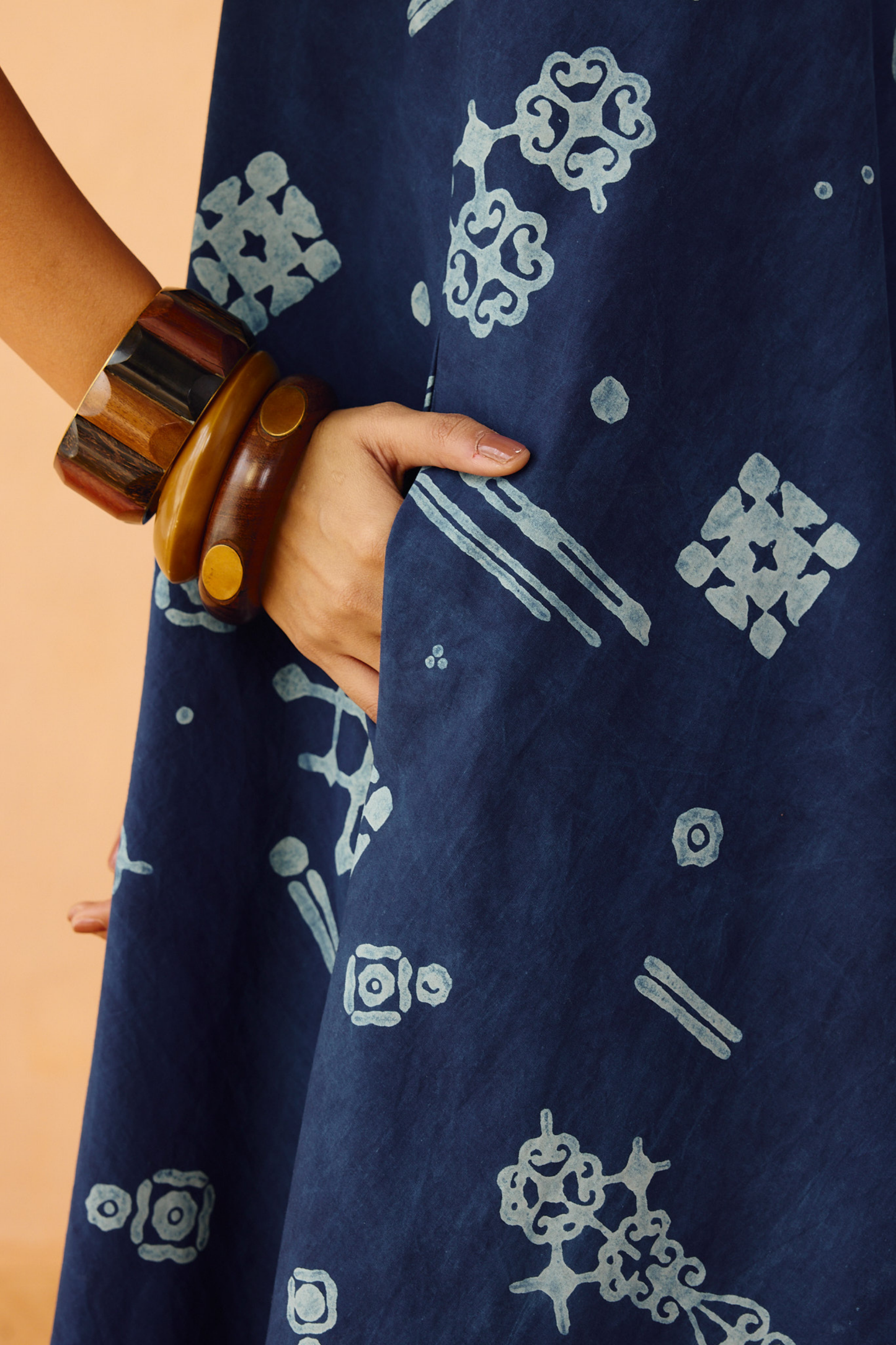 Indigo Ornament Organic Cotton Maxi Dress
