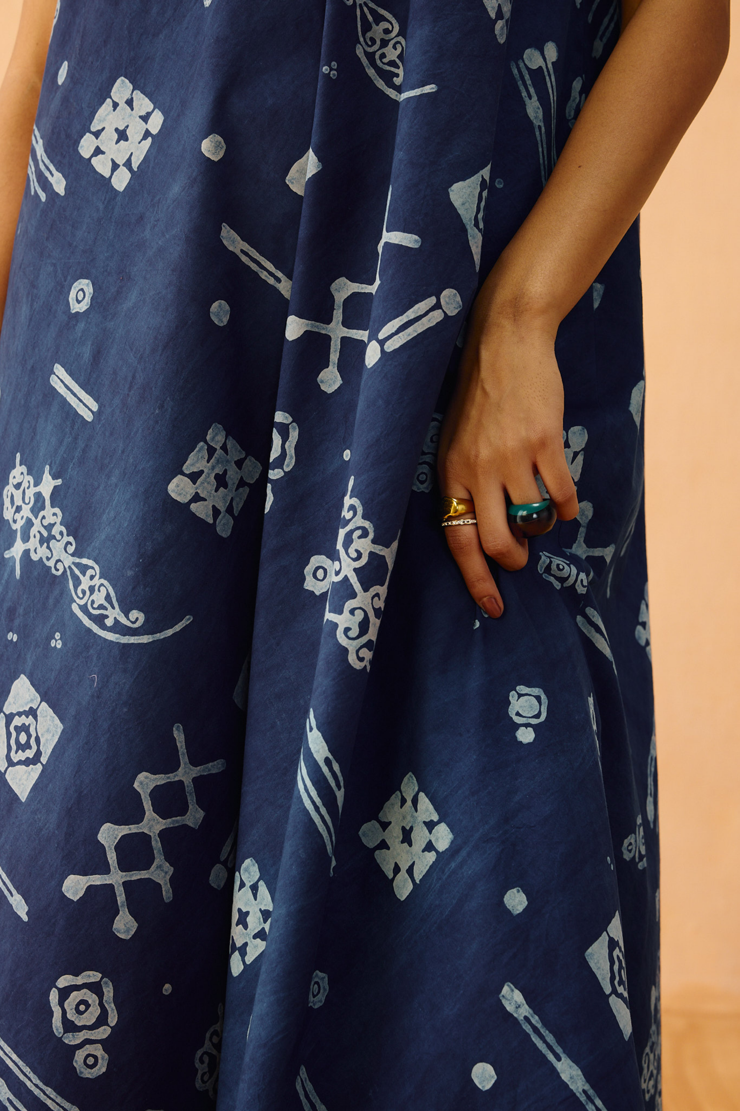 Indigo Ornament Organic Cotton Maxi Dress