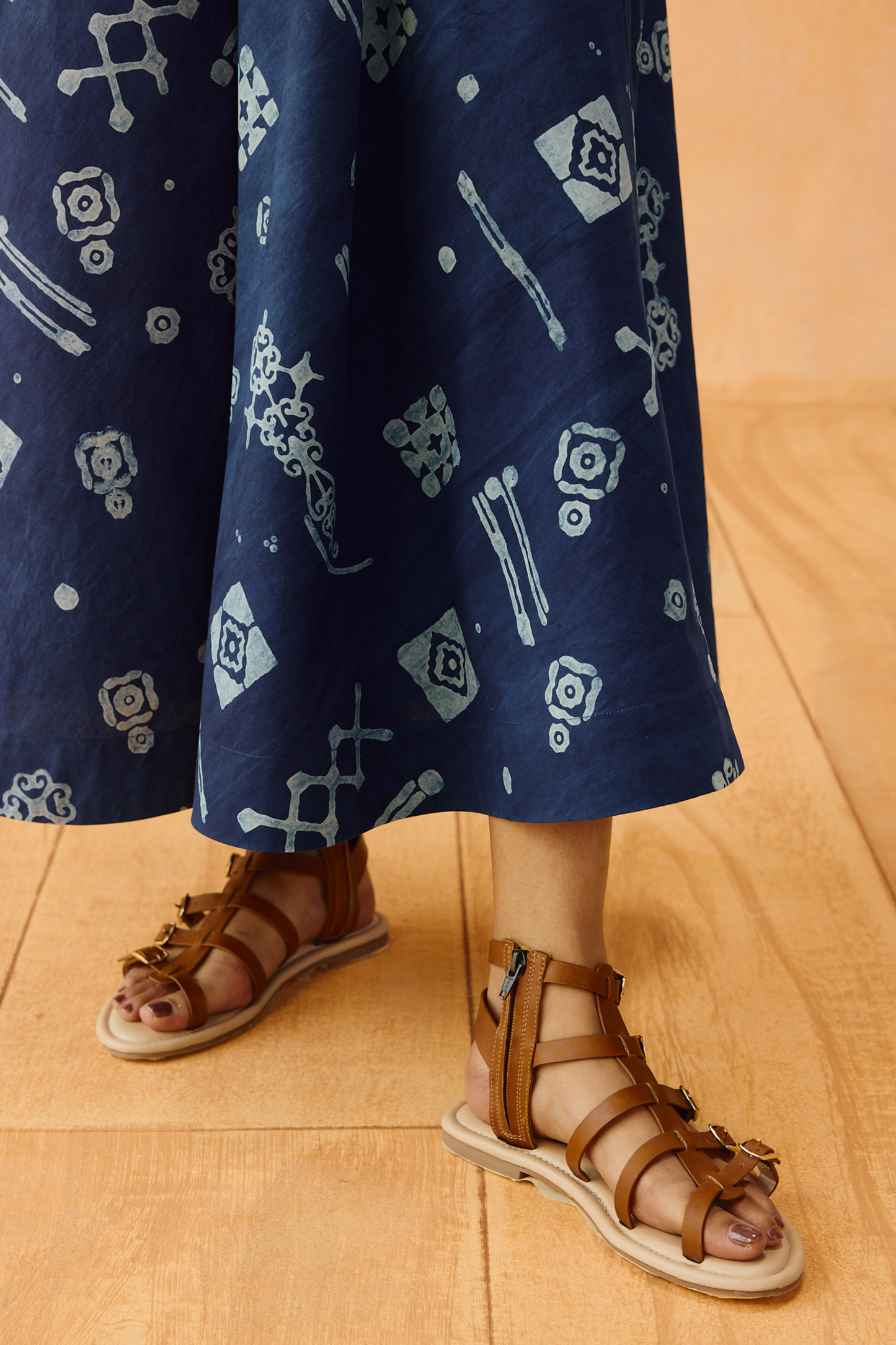 Indigo Ornament Organic Cotton Maxi Dress