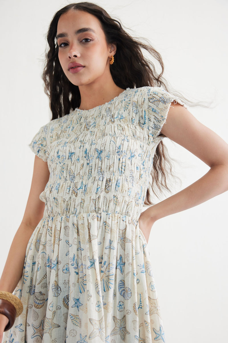 Pearly Ocean Handwoven Kala Cotton Maxi Dress