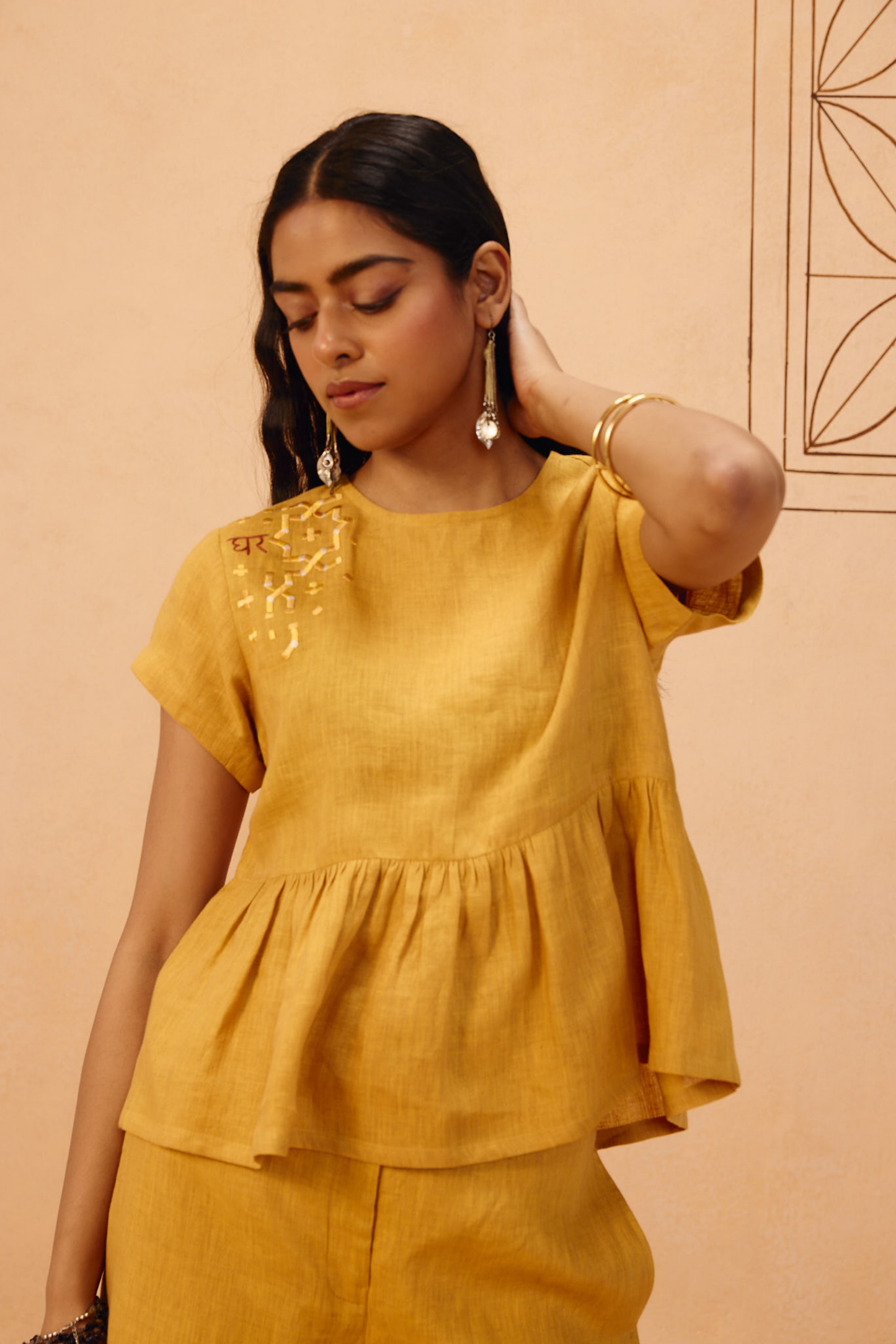 The Ghar Linen Peplum Top