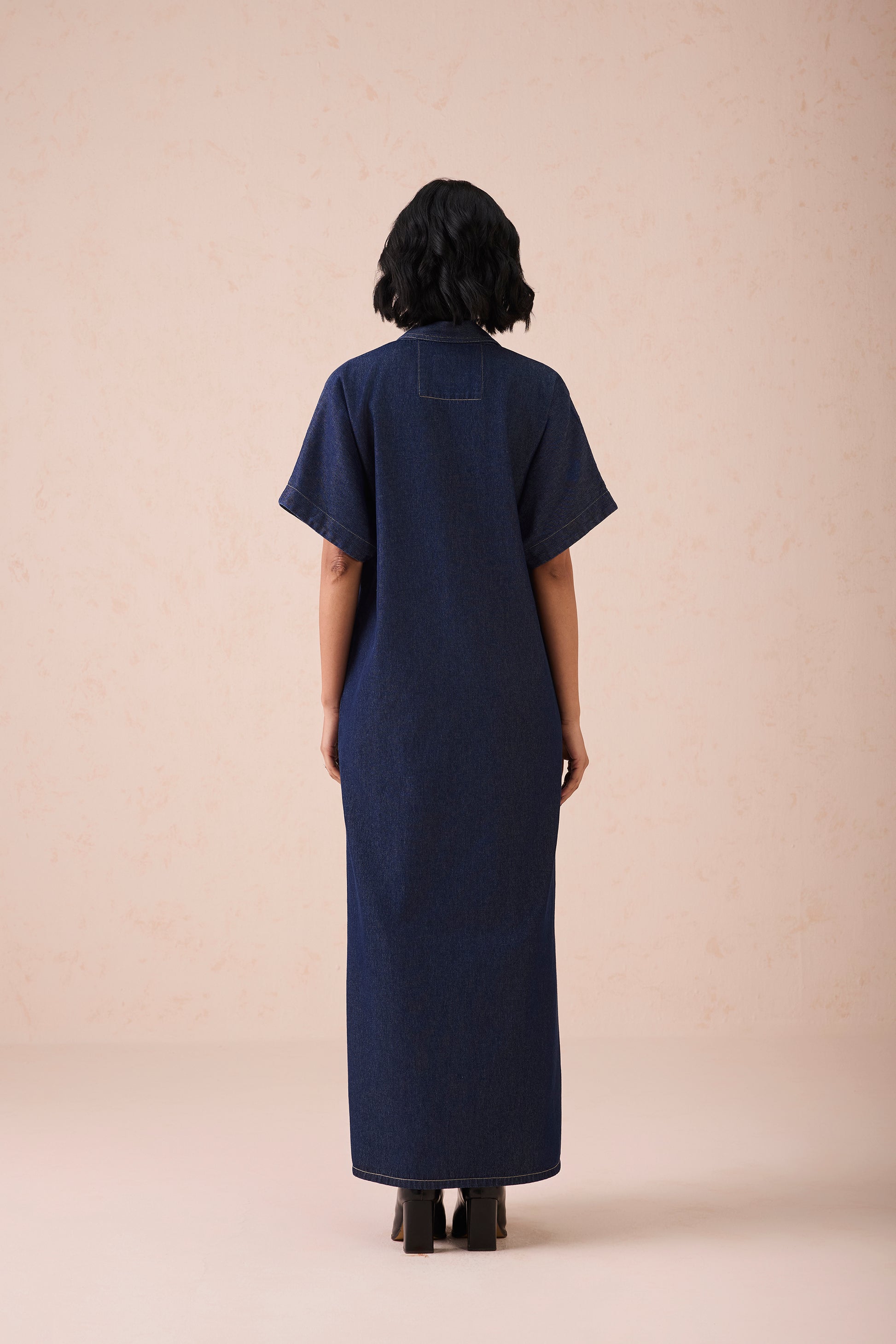 maxi dress sustainable The Slow Sustainable Denim Maxi Dress