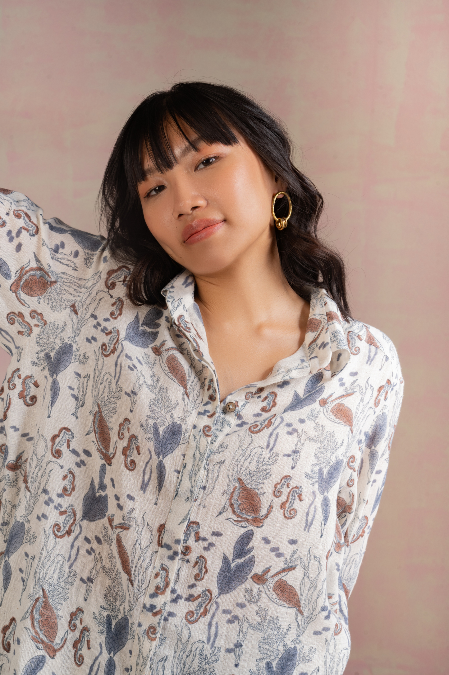 Under The Sea handspun handwoven organic cotton shirt