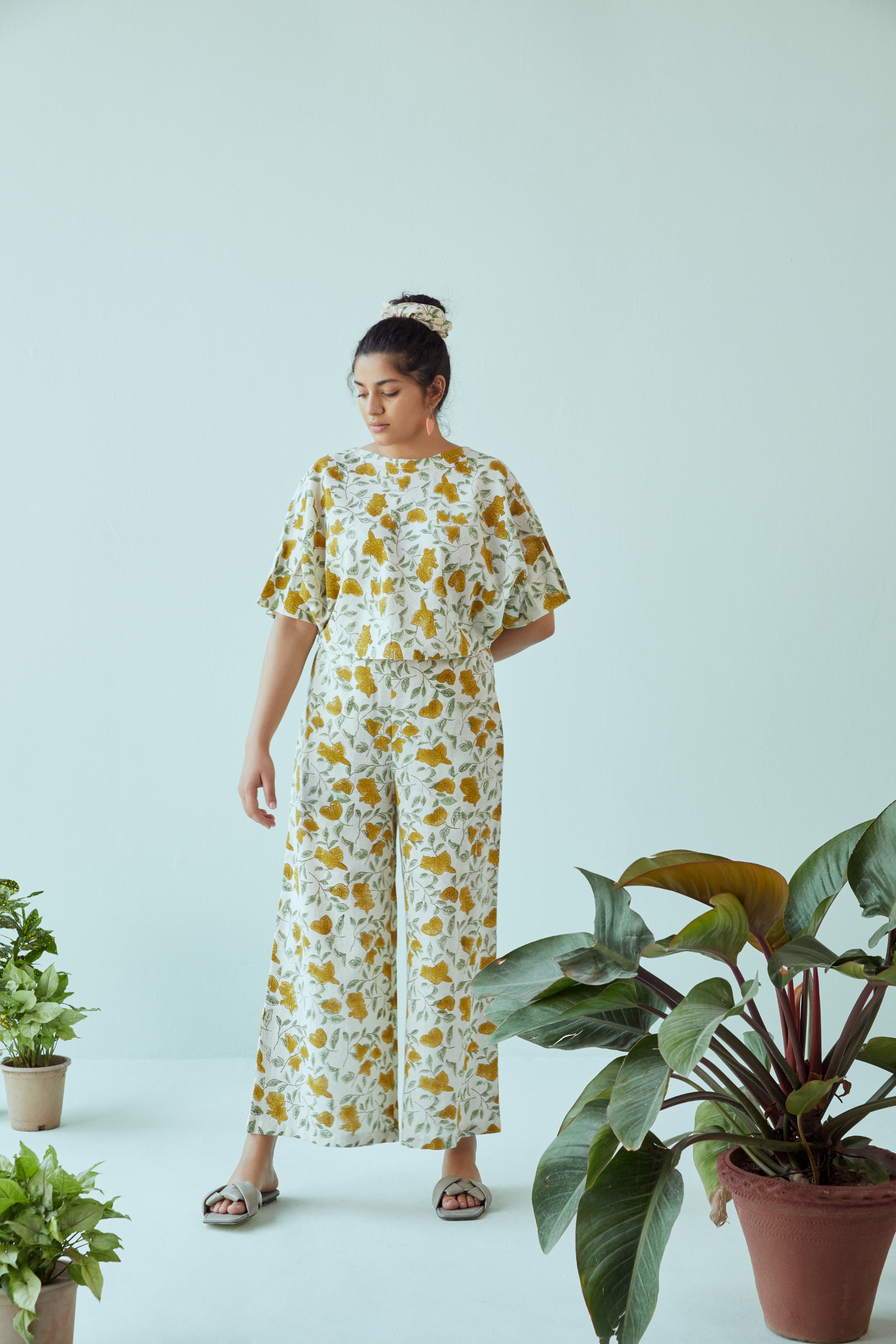 bougainvillea blooms wide leg handwoven organic cotton trousers