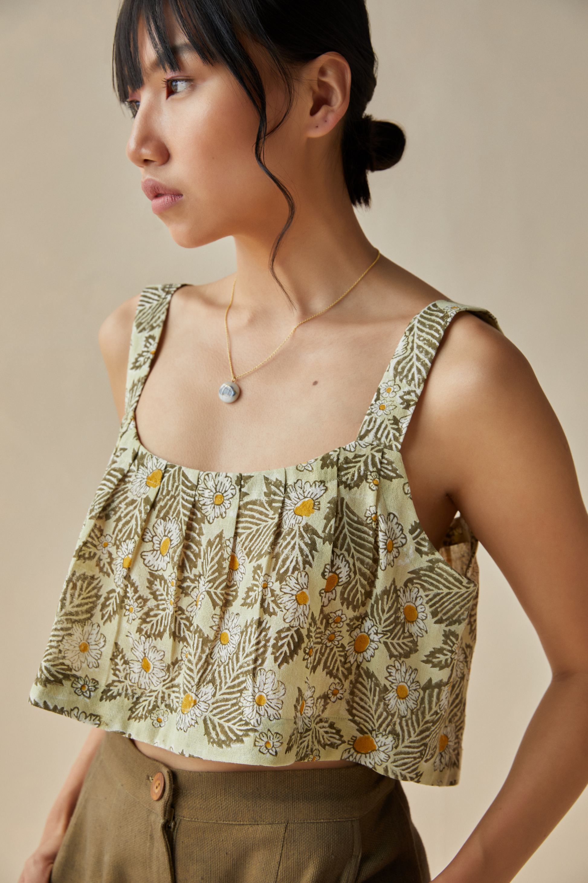 Daisy moon handwoven organic cotton light green crop top