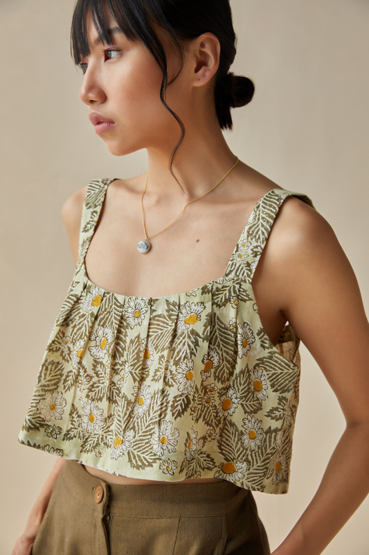 Daisy moon handwoven organic cotton light green crop top