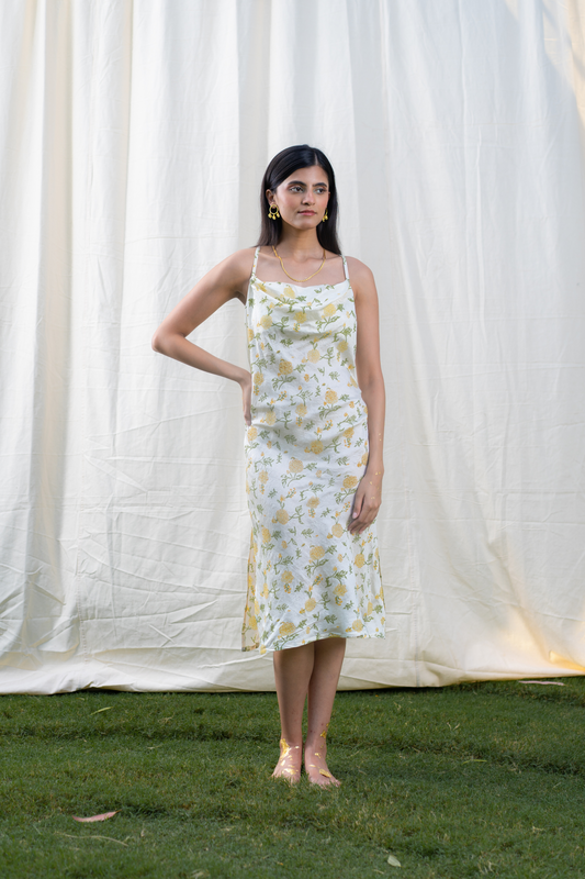 Dancing in Dahlias silk slip dress