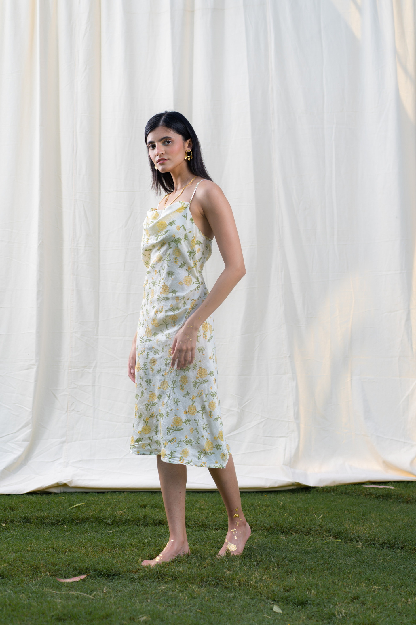 Dancing in Dahlias silk slip dress