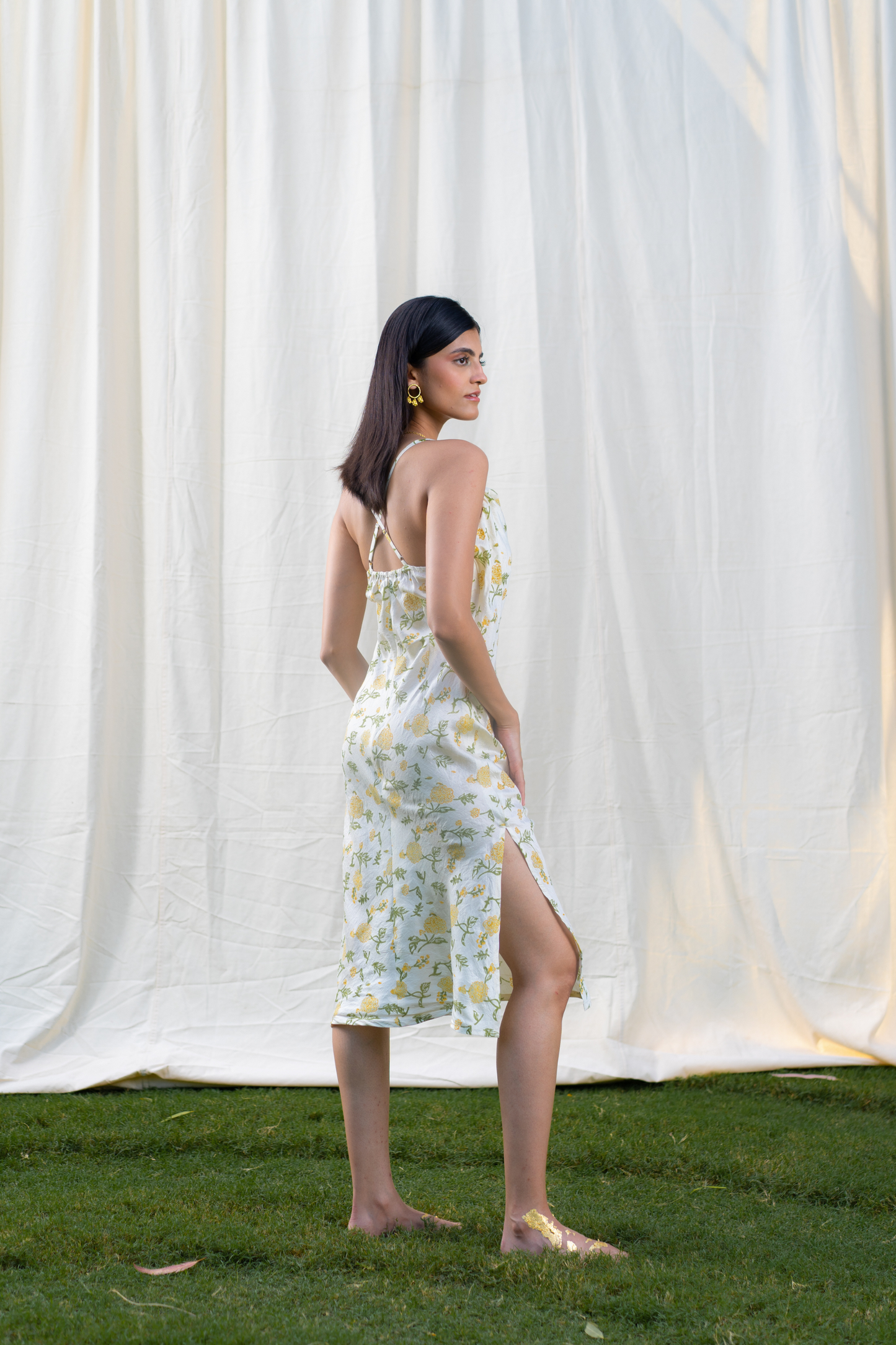 Dancing in Dahlias silk slip dress