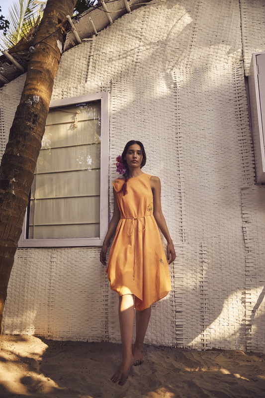 Sui | DEL MARE embroidered, herbal-dyed handwoven organic cotton asymmetrical belted dress from Granita Summer Collection 2019