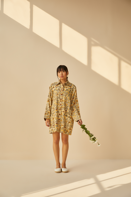field of sunflowers handwoven organic cotton long sleeve jacket