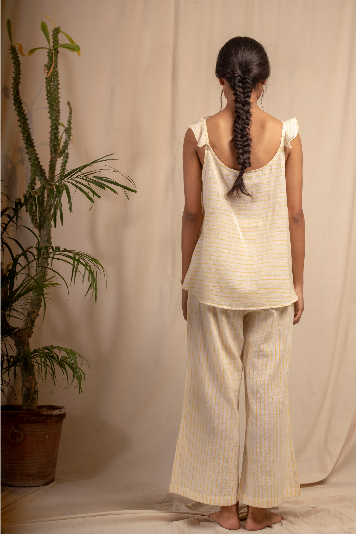 Sui | MELONE hand-embroidered, handwoven organic cotton casual striped top with ruffle details from Granita Summer Collection 2019