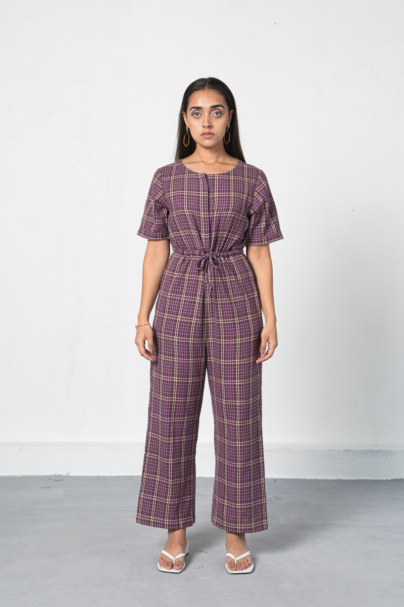 Purple top gingham jumpsuit