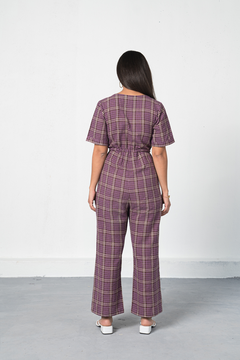 Get Purple Fields handwoven organic cotton jumpsuit in India Sui