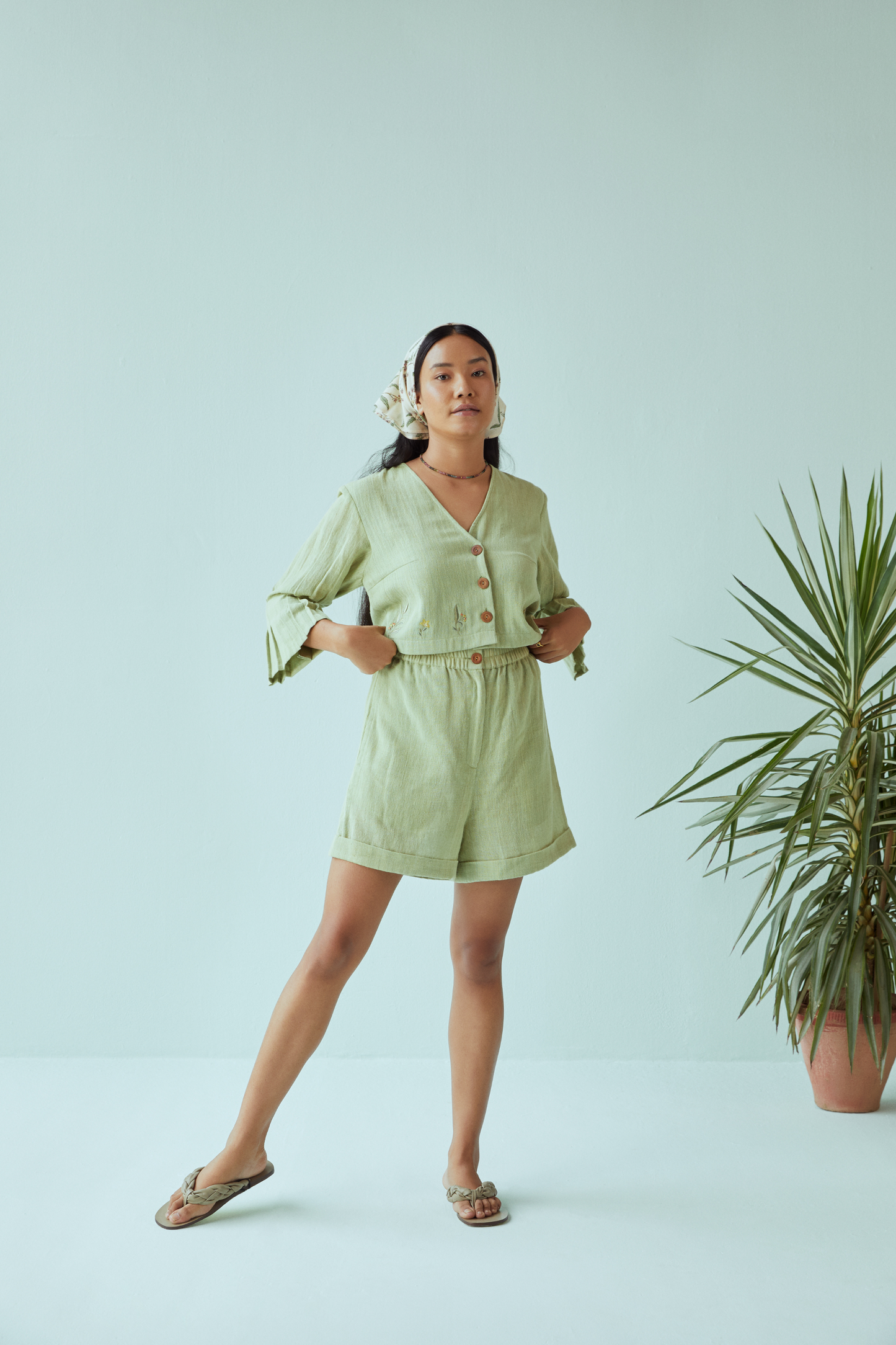 Sea Greens handspun handwoven organic cotton shorts