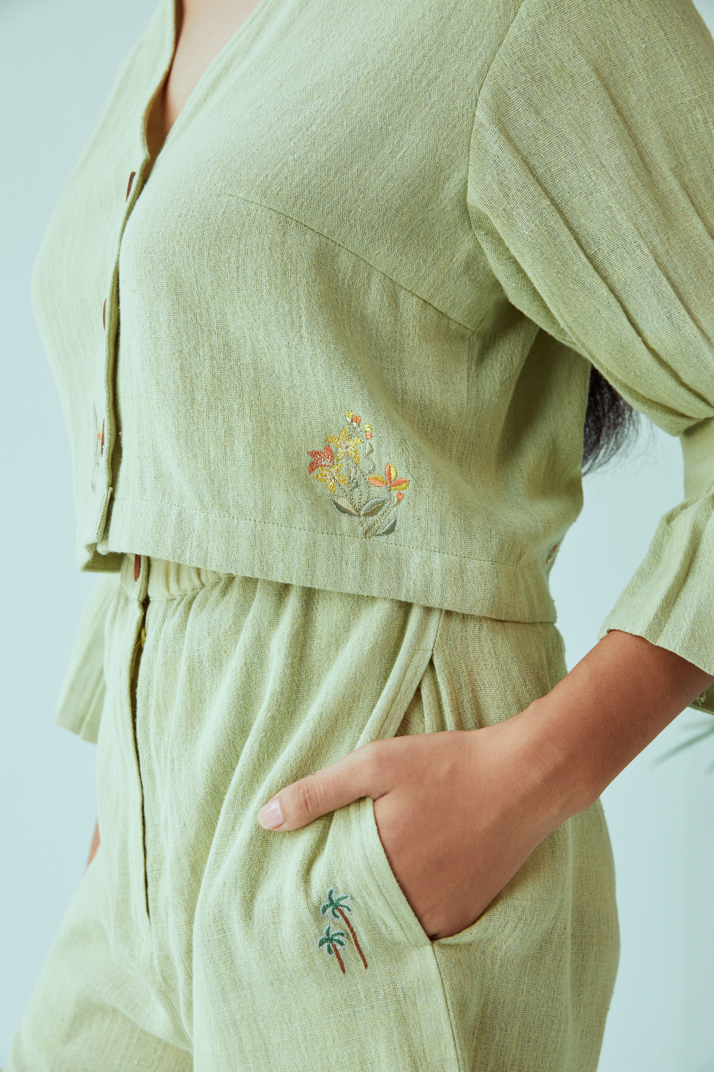 Sea Greens handspun handwoven organic cotton shorts