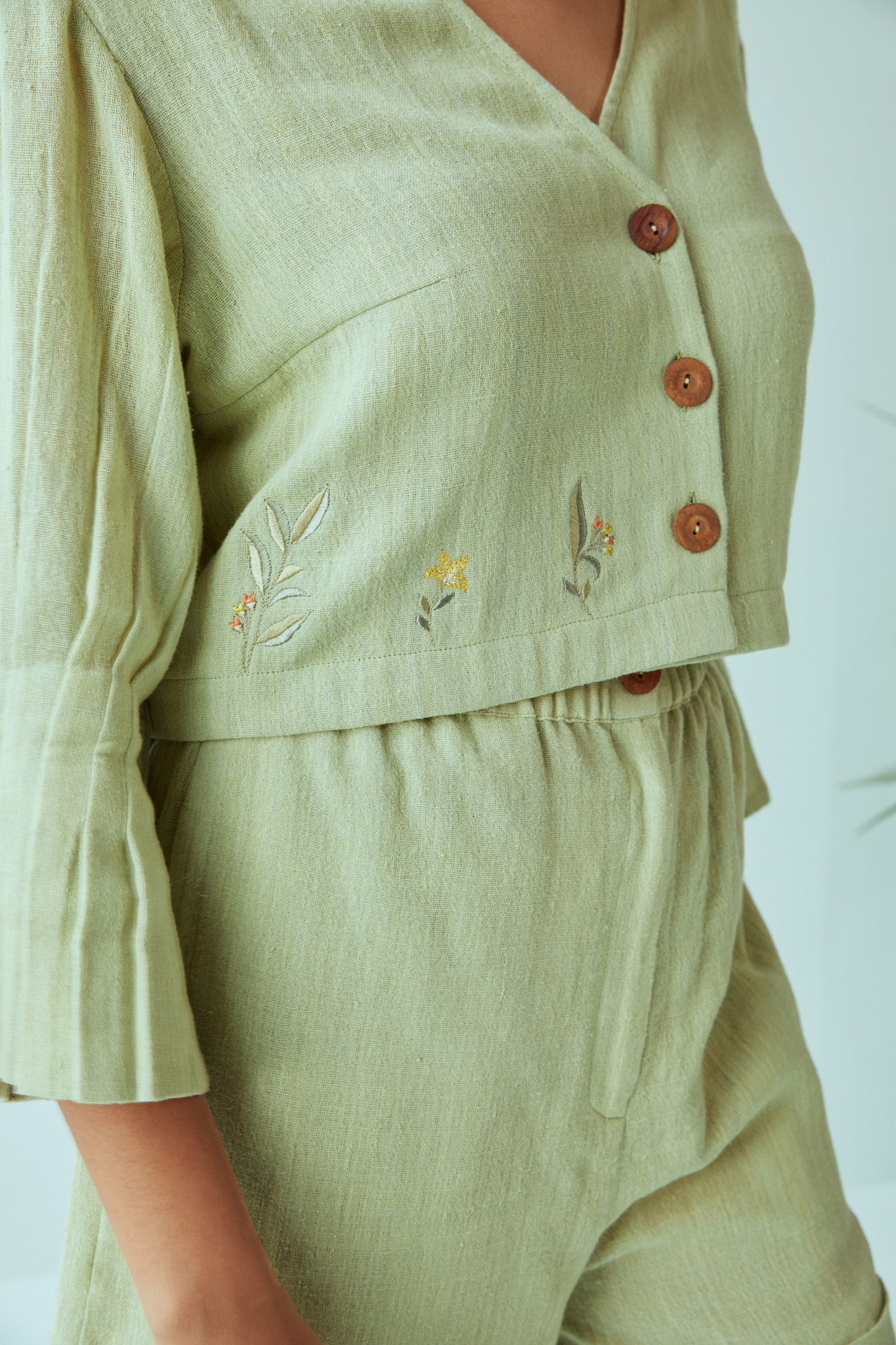 Sea Greens handspun handwoven organic cotton shorts