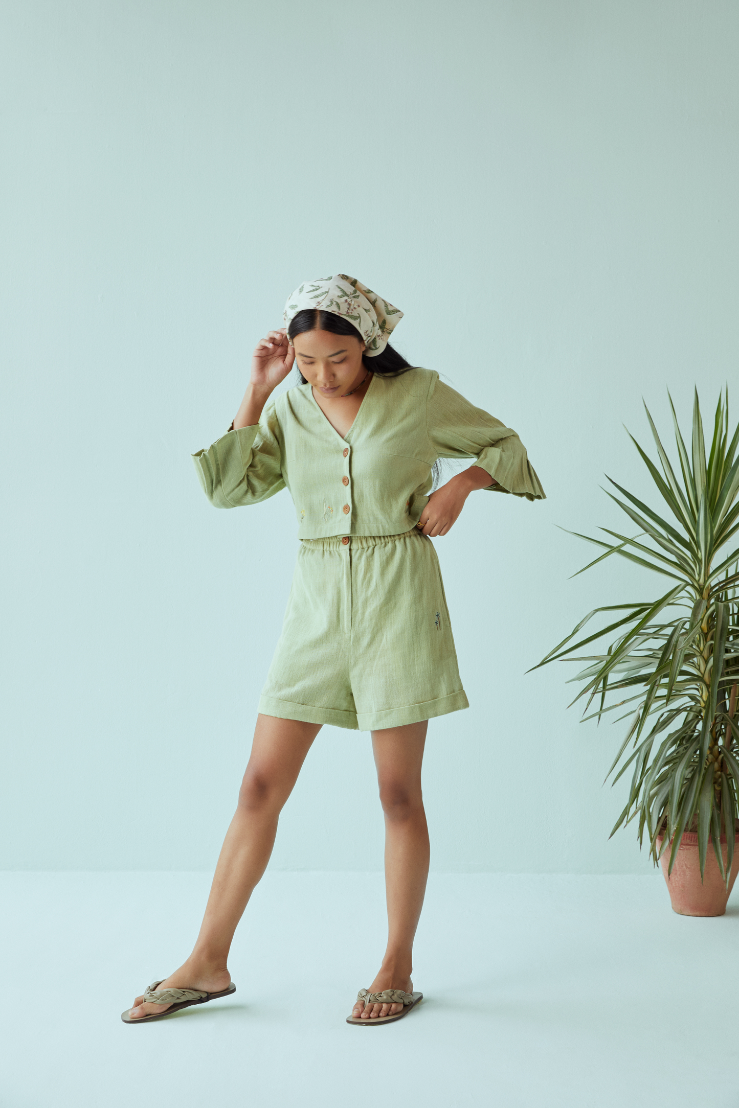 Sea Greens handspun handwoven organic cotton shorts