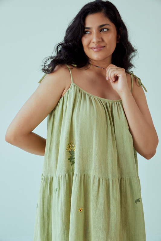 Sea Greens handwoven Organic Cotton spaghetti strap mini dress