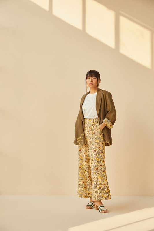 Sunflowery handwoven organic cotton trousers