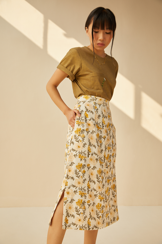 Sunshine Poppy handwoven organic cotton skirt