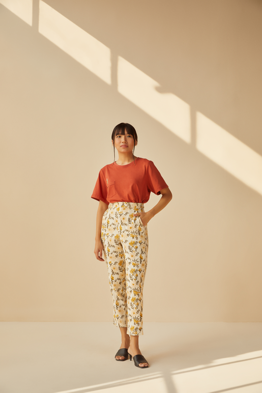 Sunshine Poppy handwoven organic cotton trousers